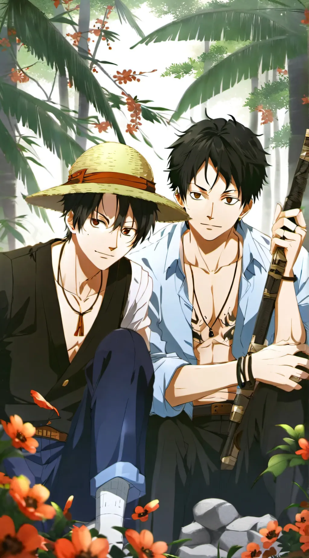 ai character: zoro y luffy background