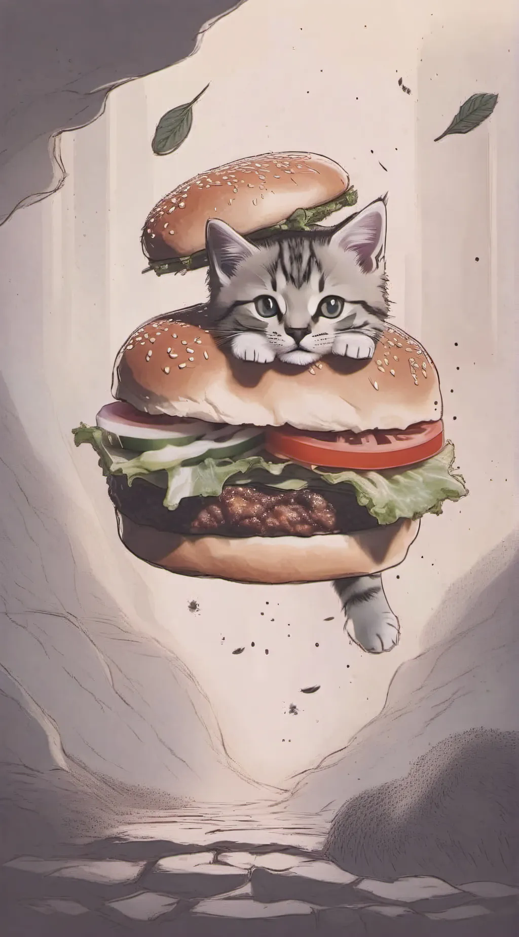 ai character: kitten burger  background