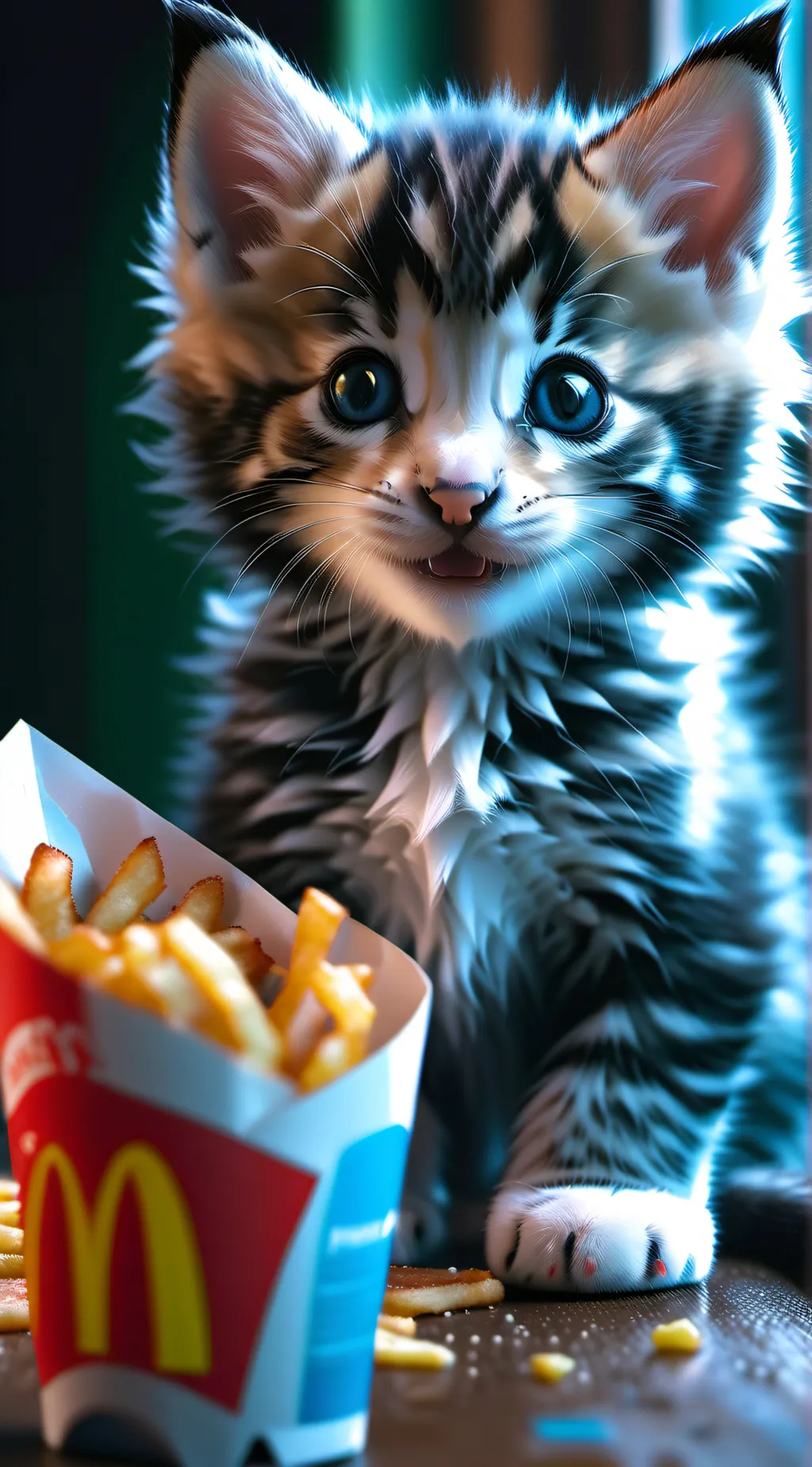 ai character: french fry kitten background