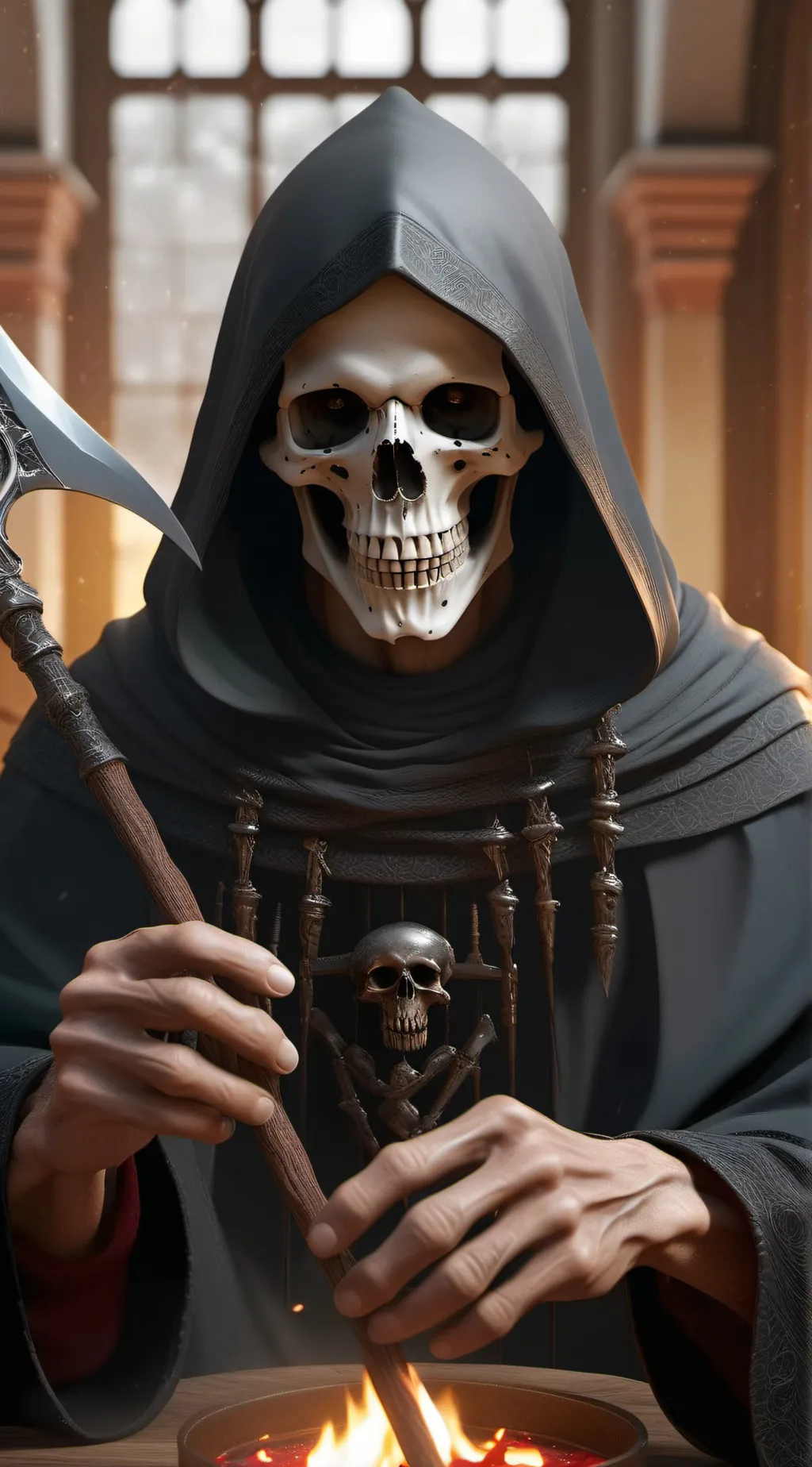 ai character: Grim reaper  background