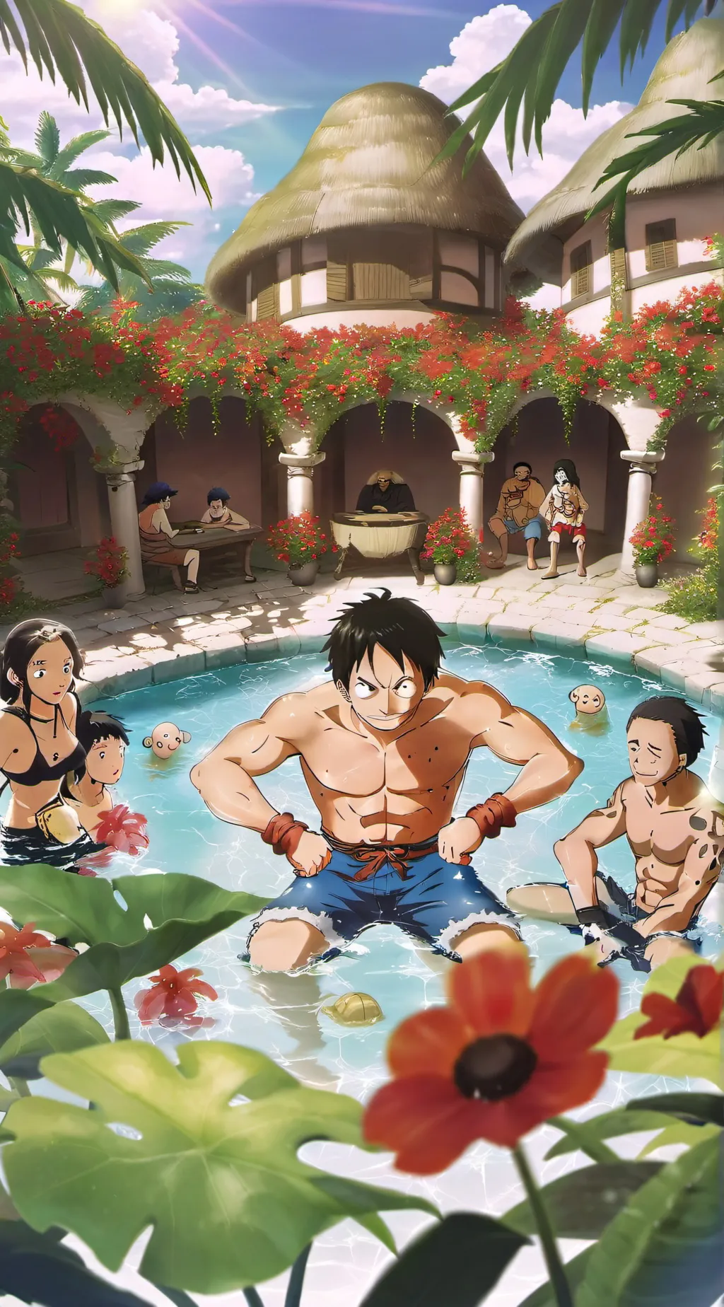 ai character: One piece pool background