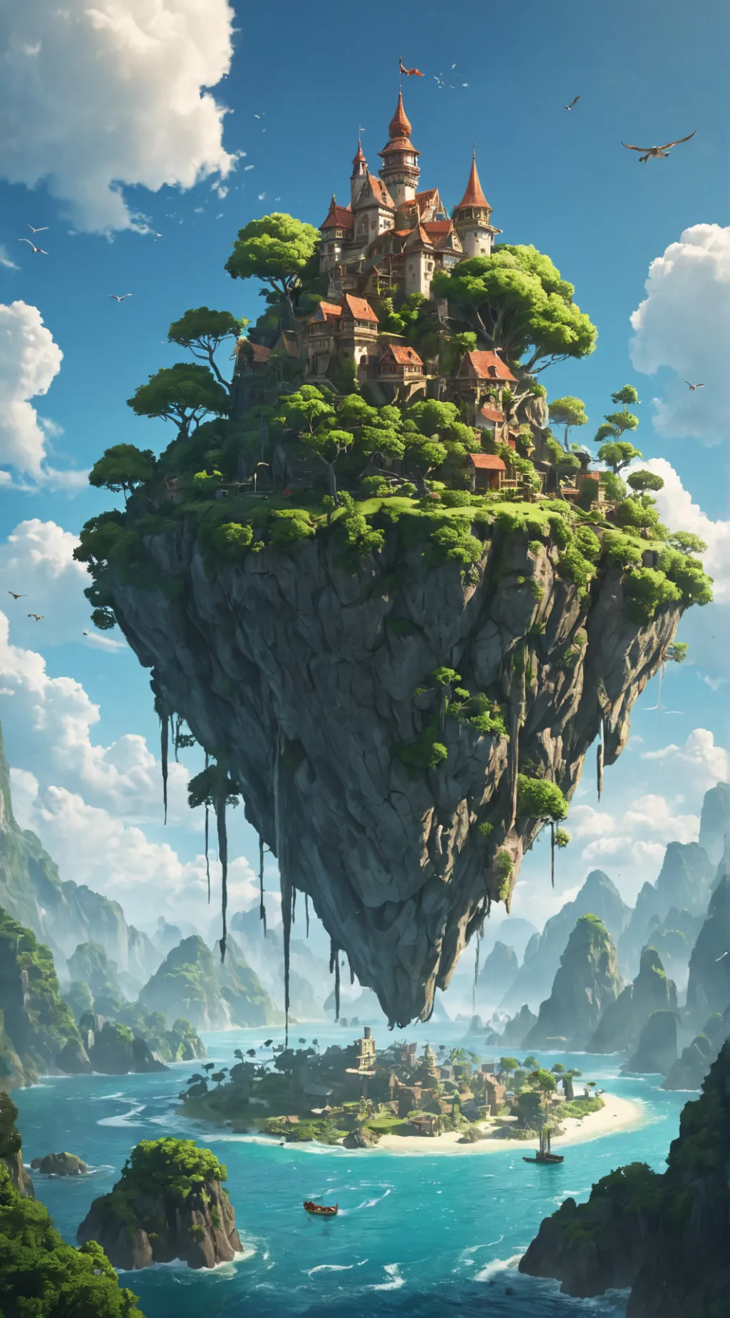 ai character: The sky village  background