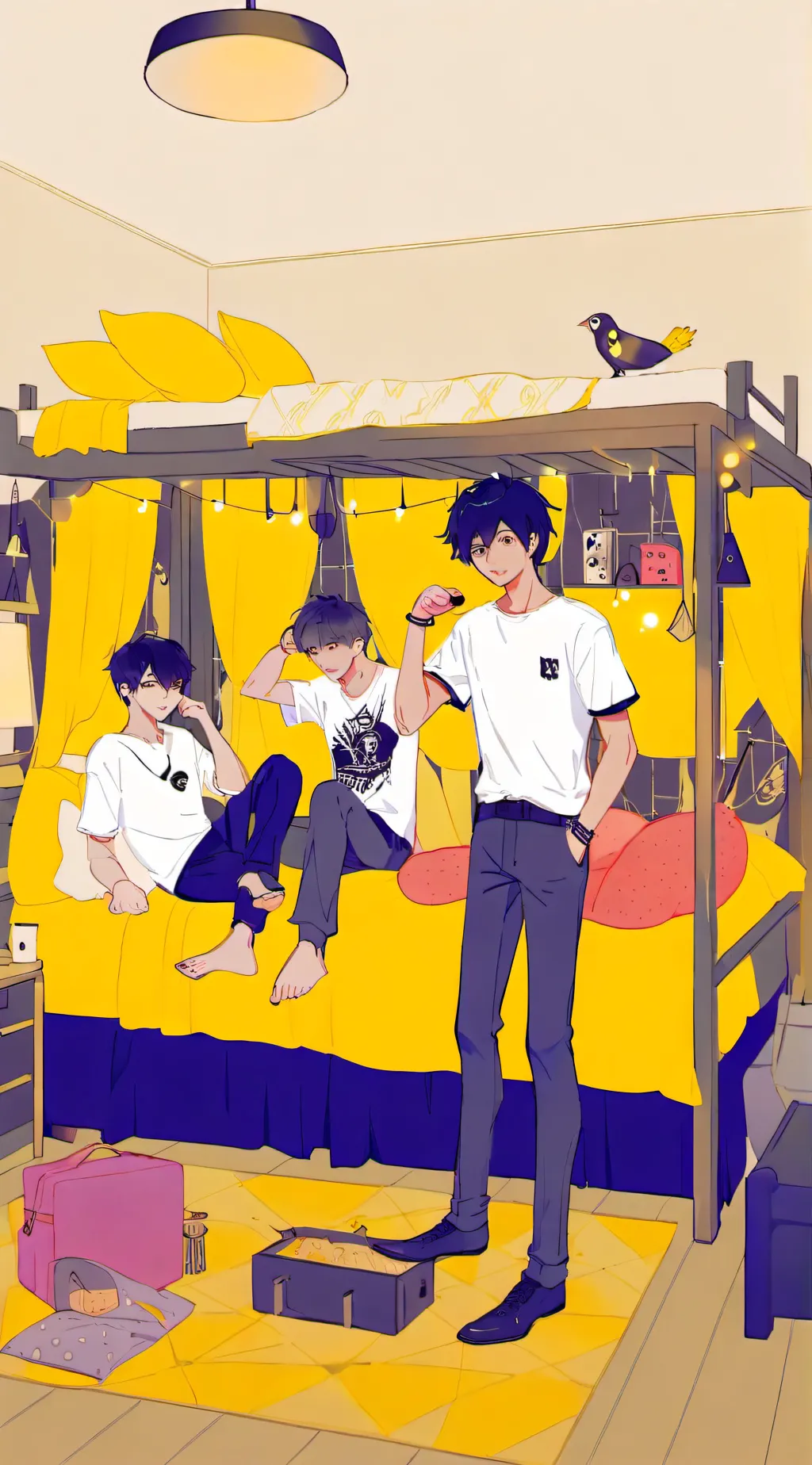 ai character: Boy sleepover  background