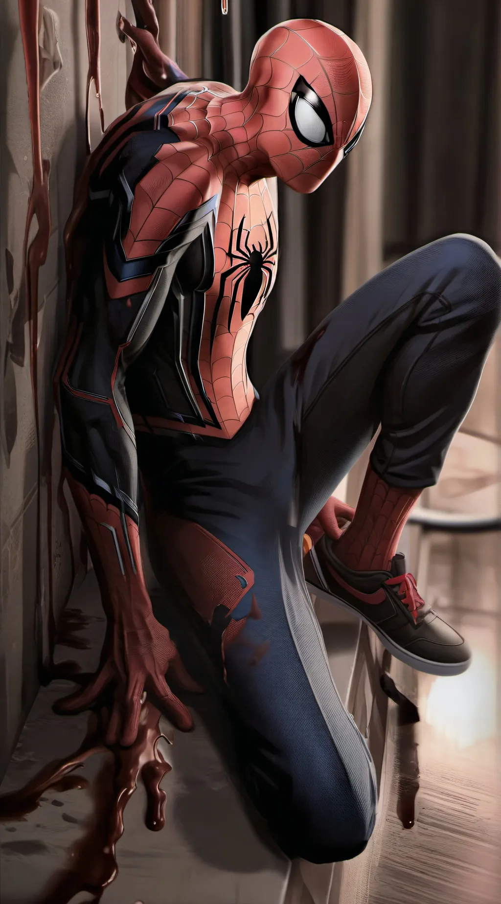 ai character: hurt spiderman background