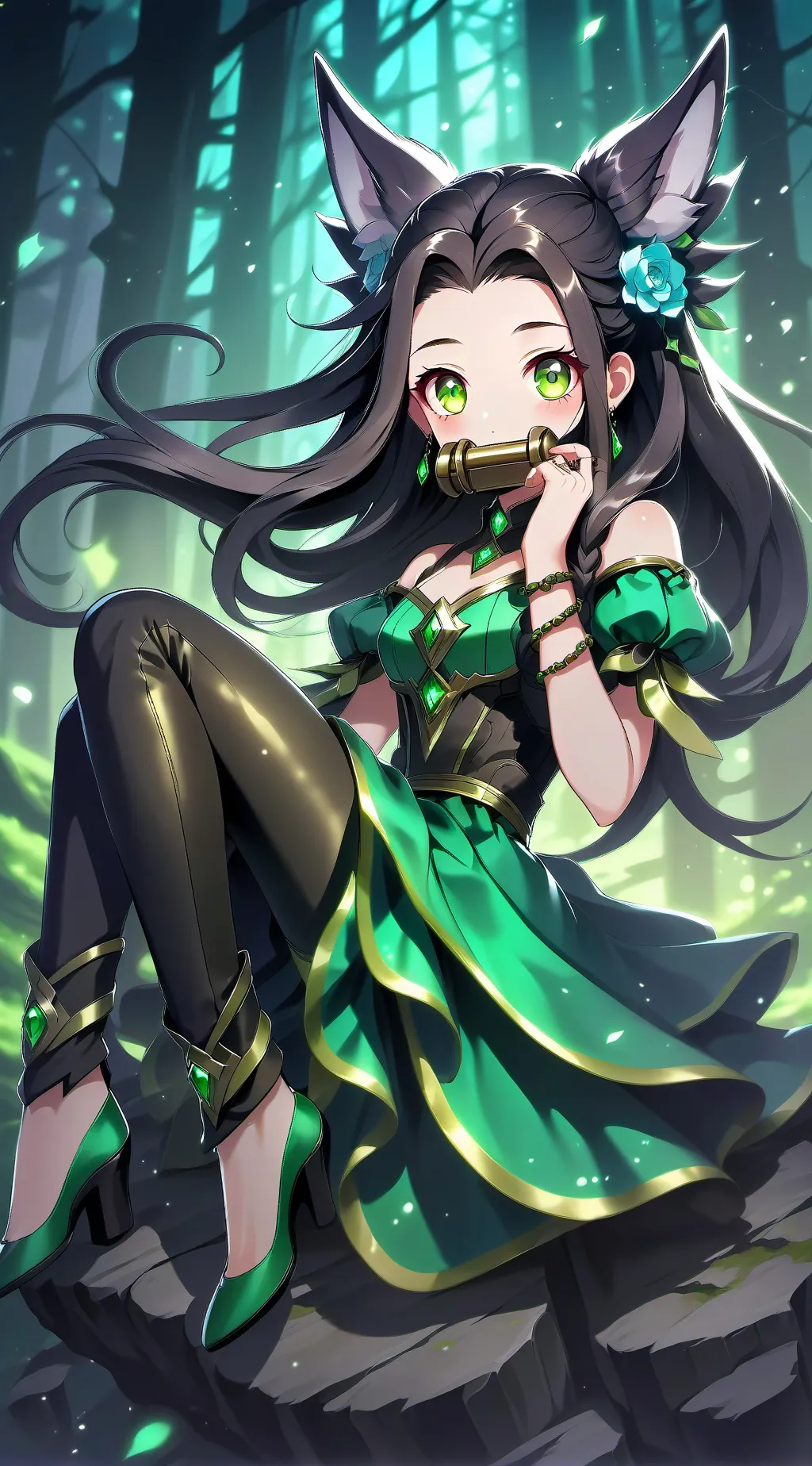 ai character: Nezuko but green background