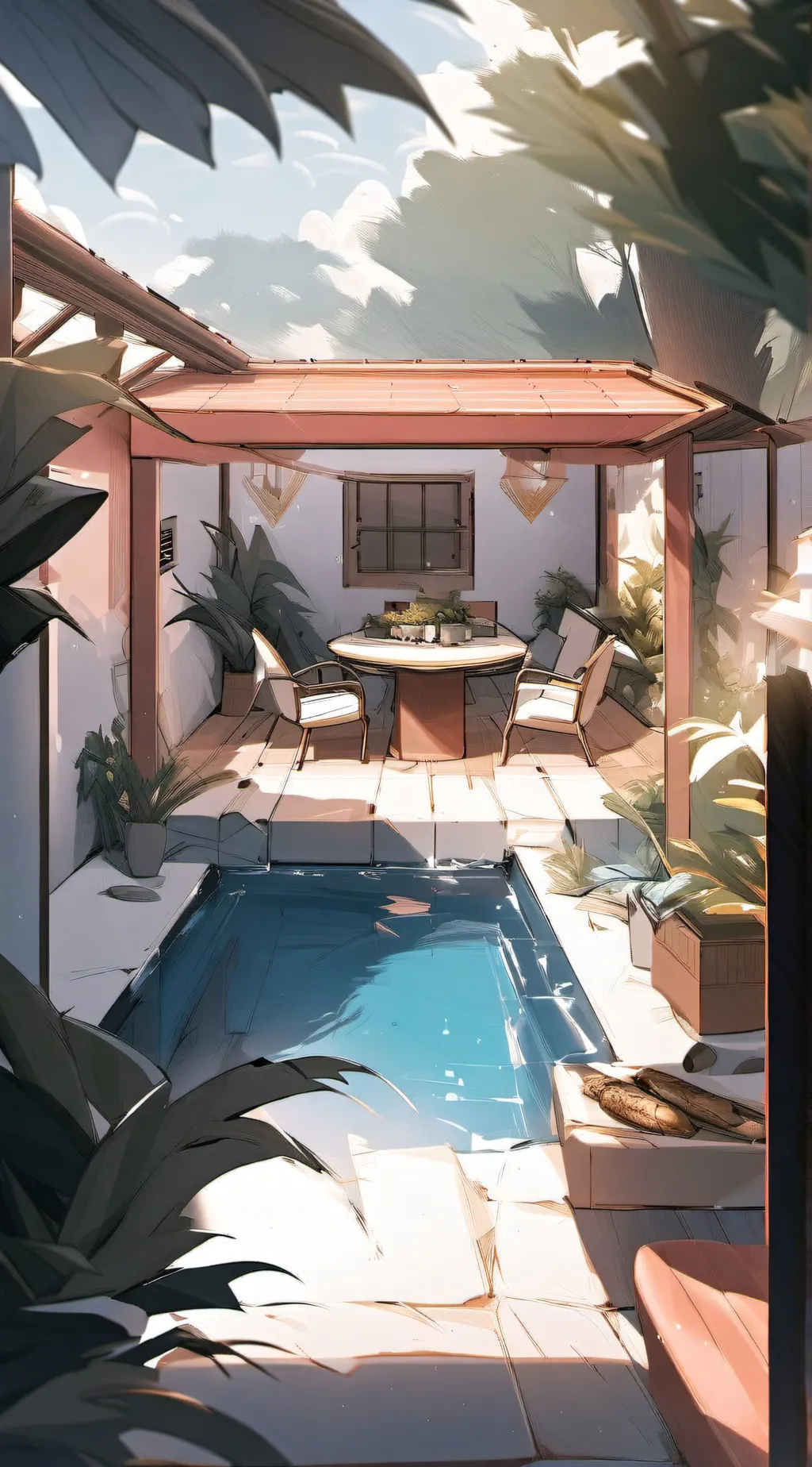 ai character: Jujutsu pool party background