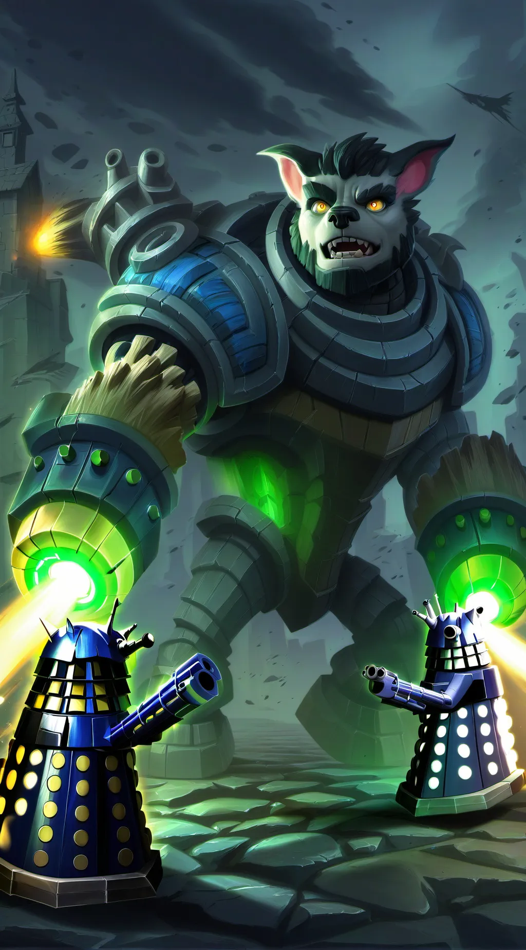 ai character: DALEKS VS FURRYS  background