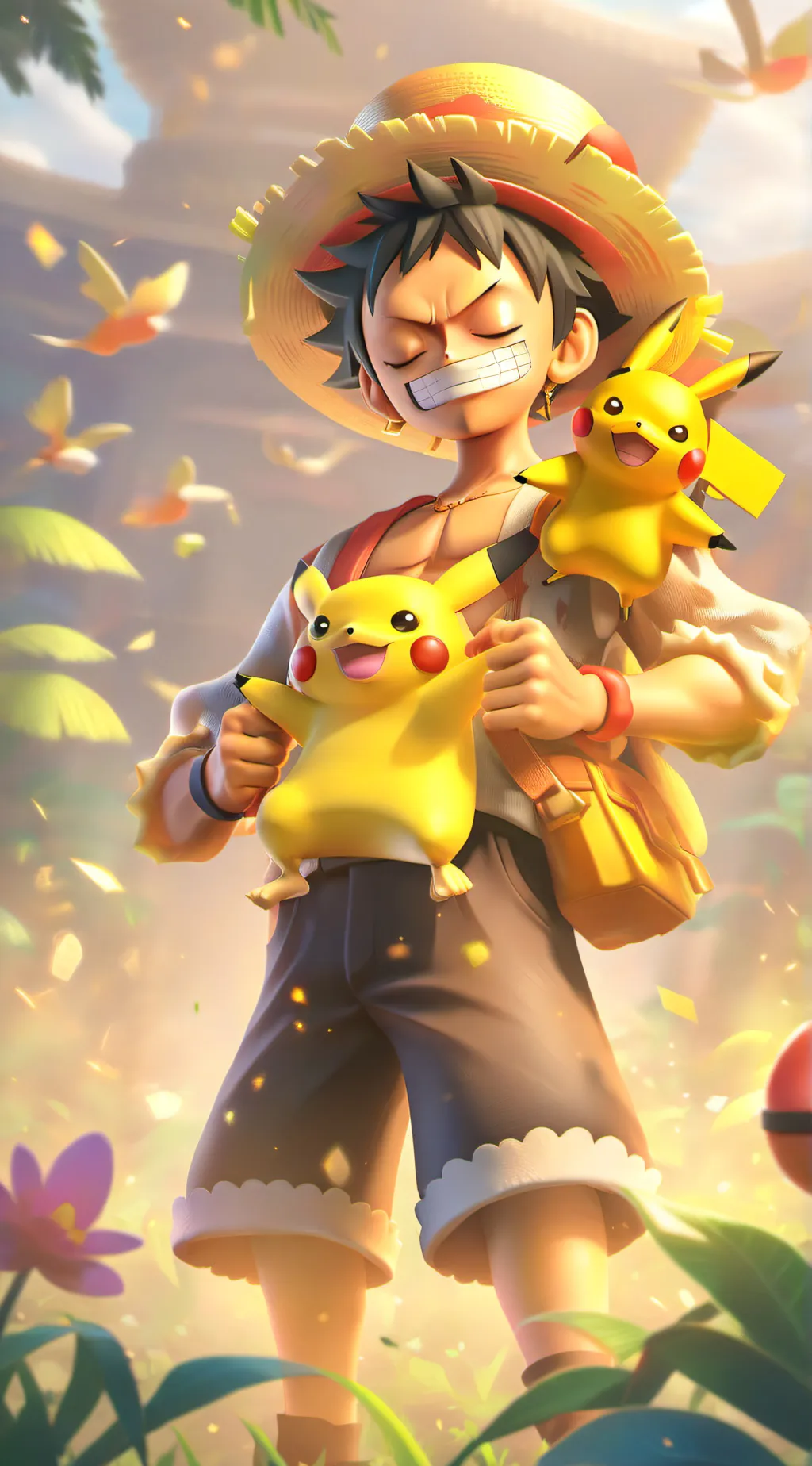 ai character: luffy y Pikachu background