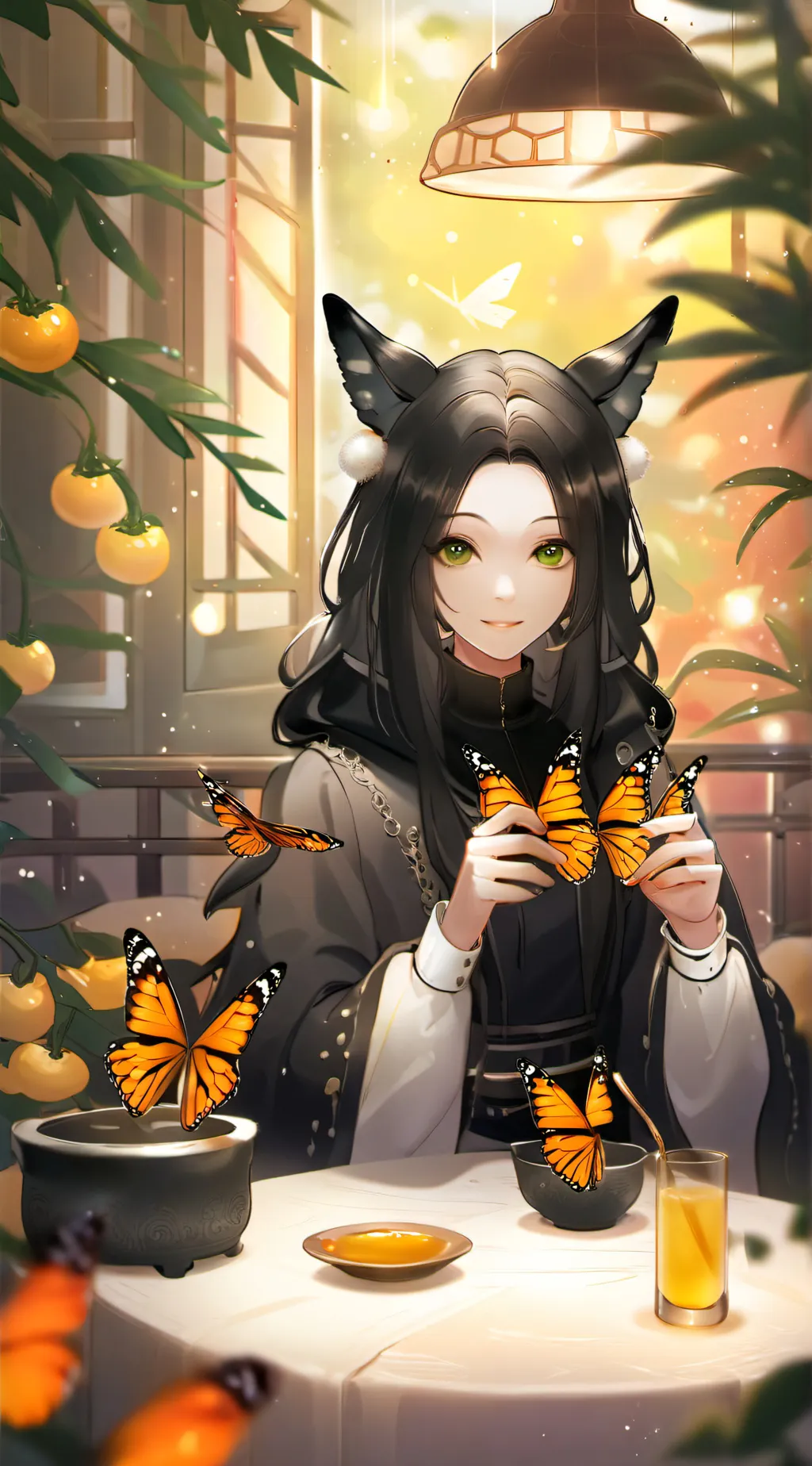 ai character: Monarch Feline Spirit background
