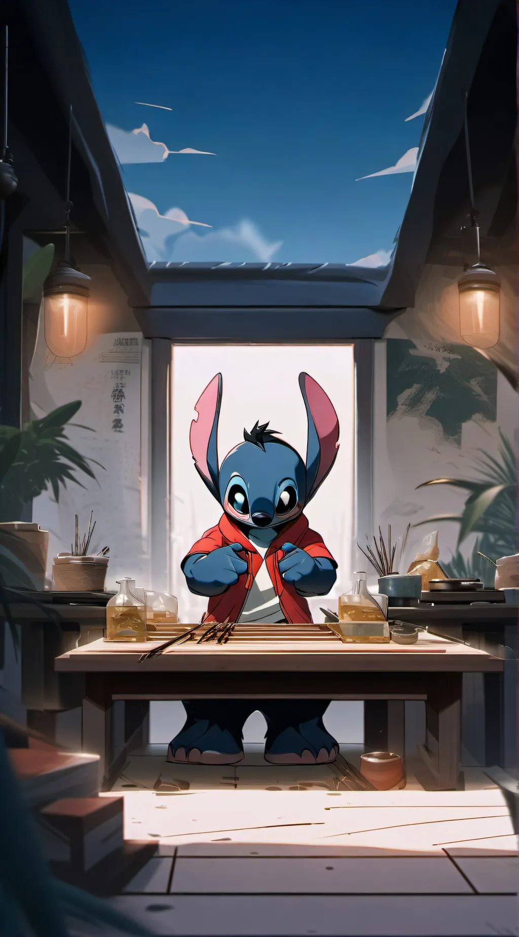 ai character: Stitch  background