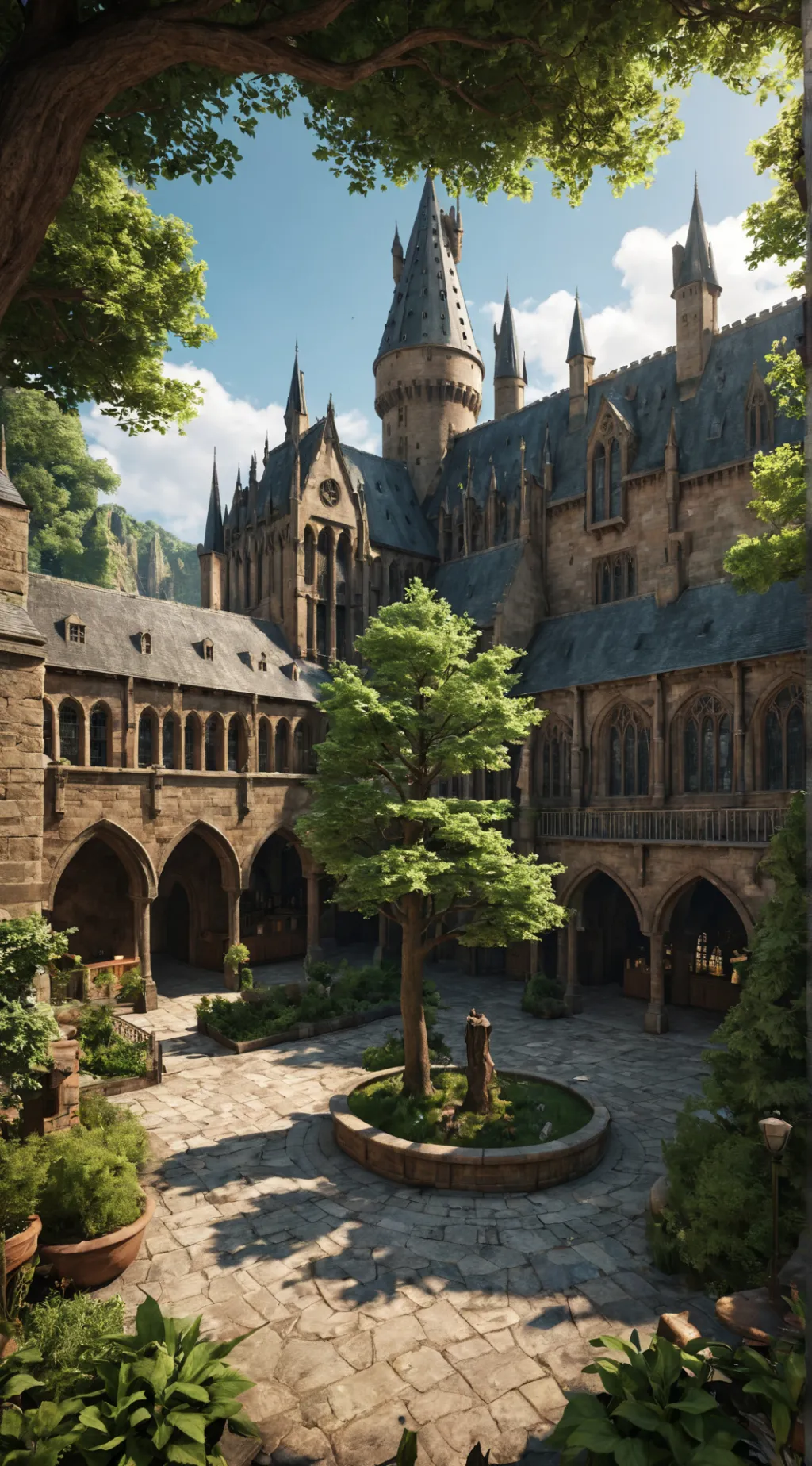 ai character: Hogwarts Courtyard background