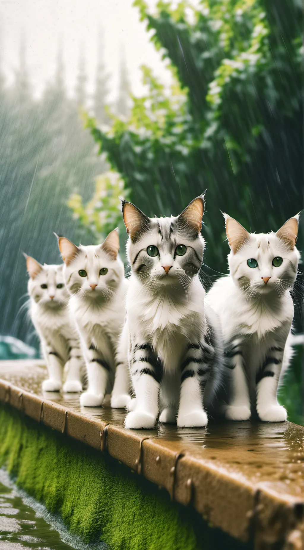 ai character: 4 cat in a rain  background