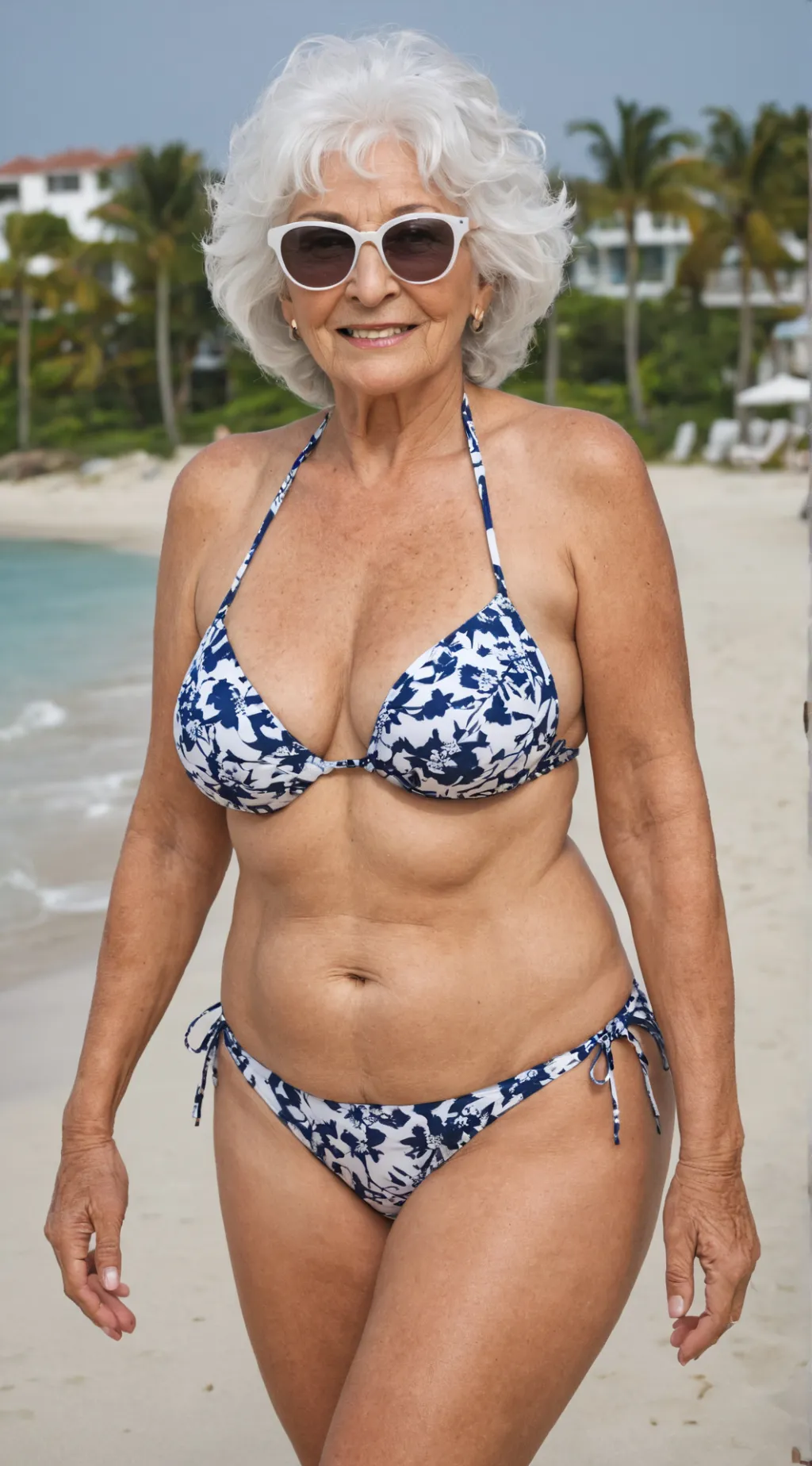 ai character: Grandma in Beach background