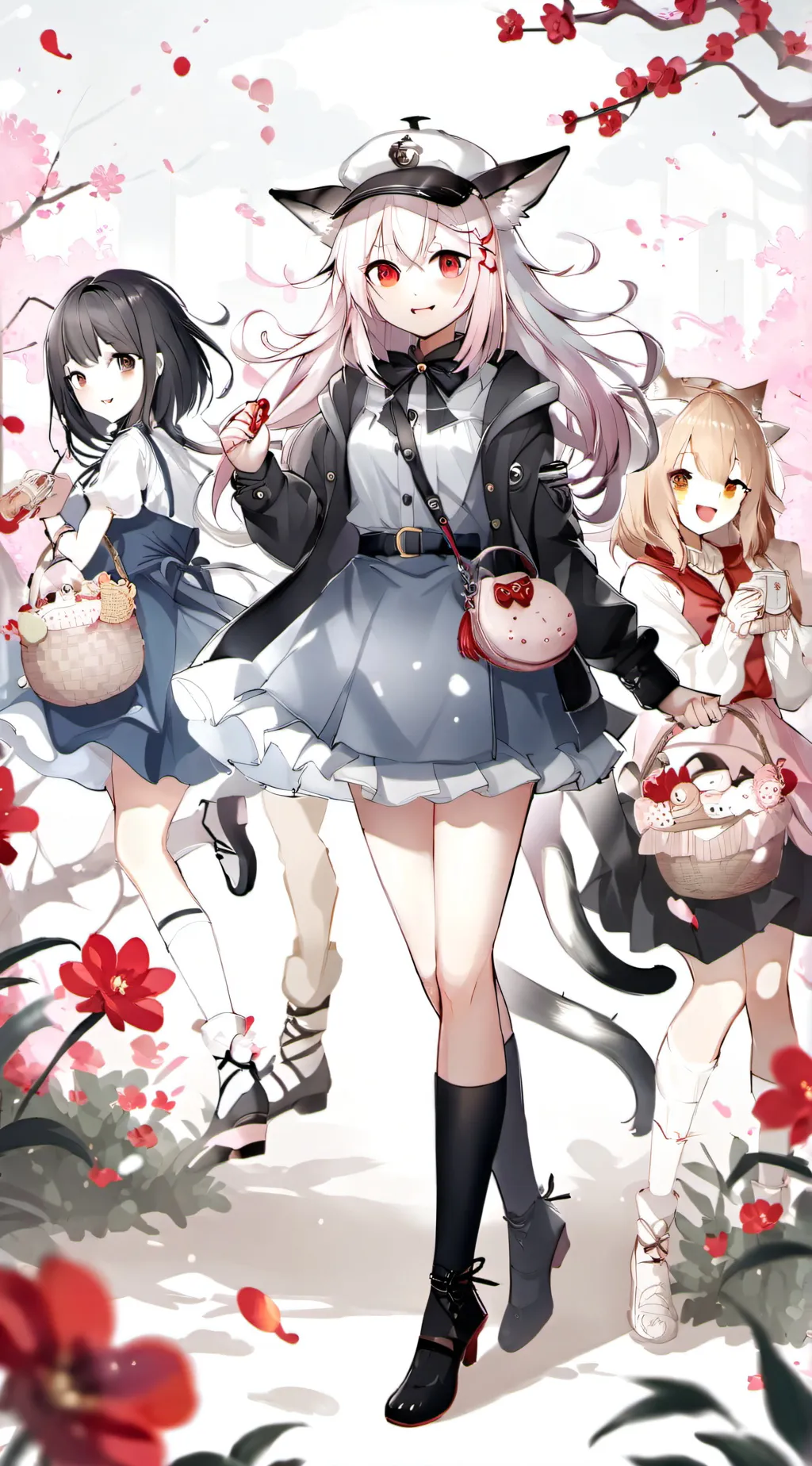 ai character: cat girls group background
