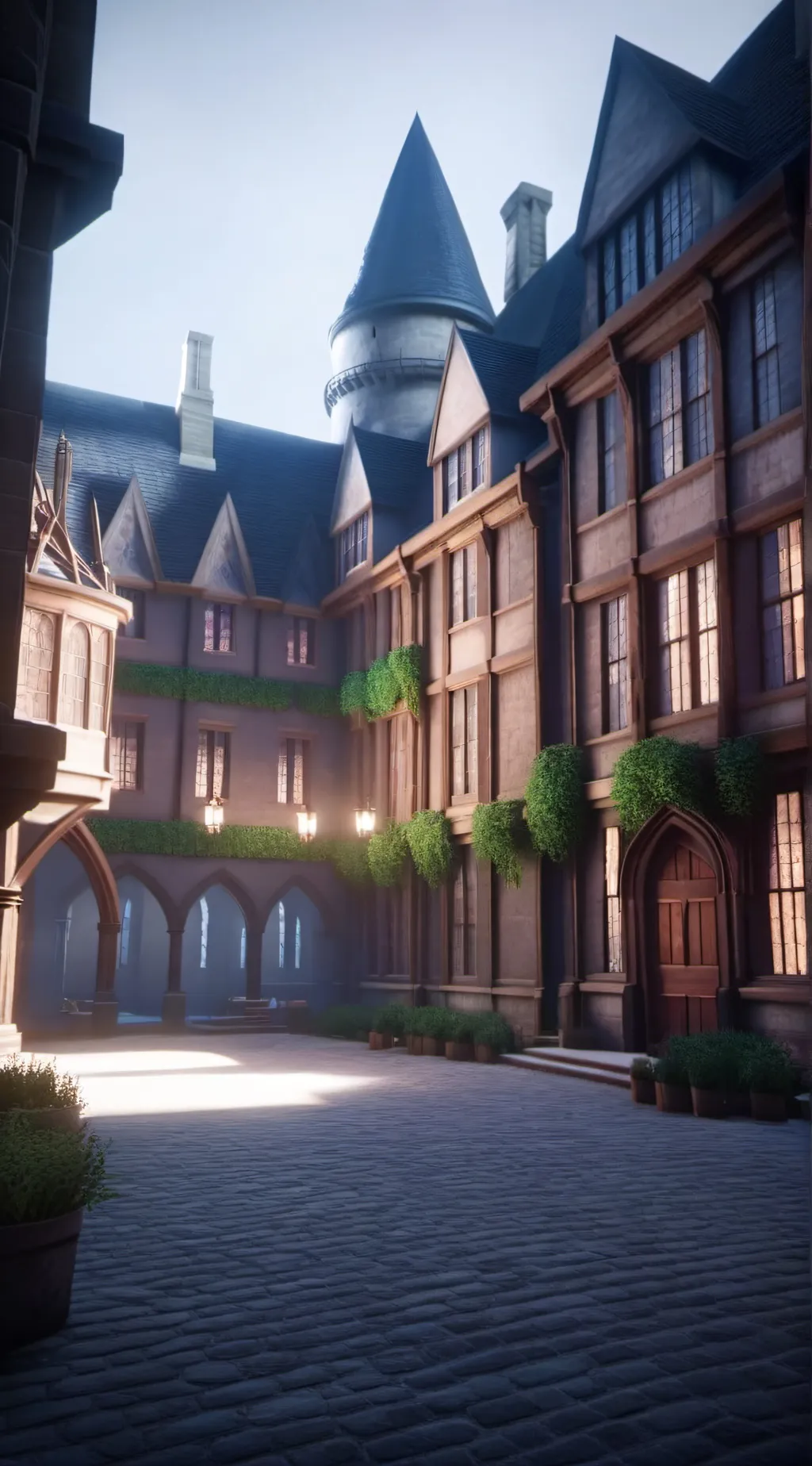 ai character: Hogwarts Courtyard background