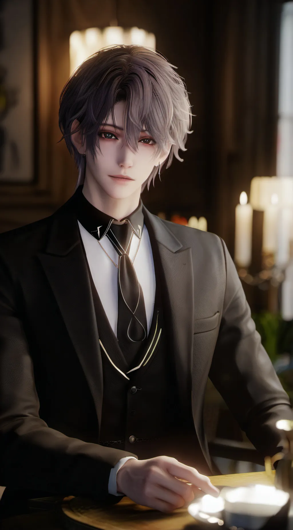 ai character: silver  background