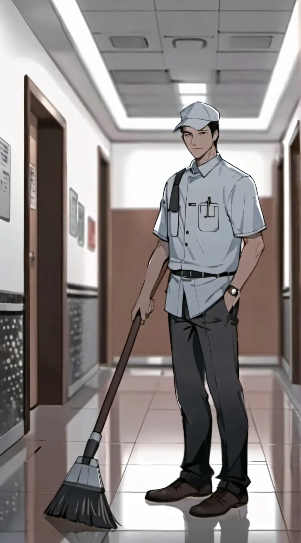 ai character: School janitor  background