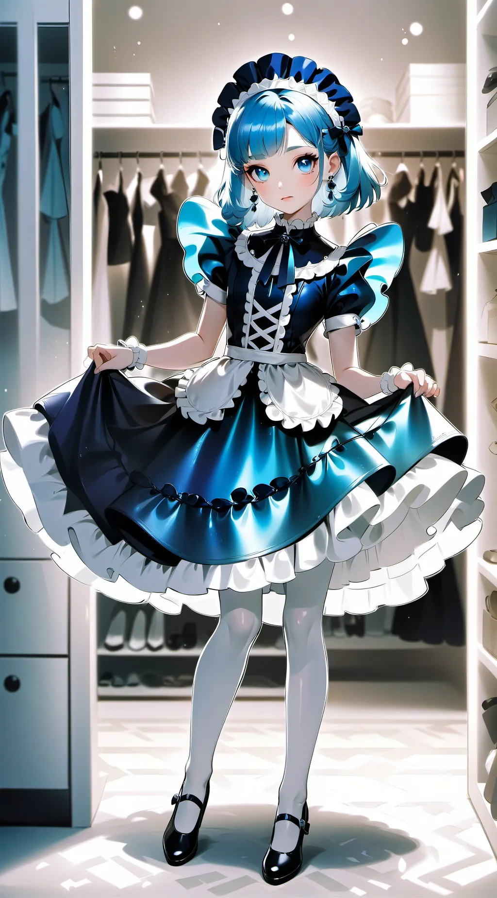 ai character: Blue Maid Dress background