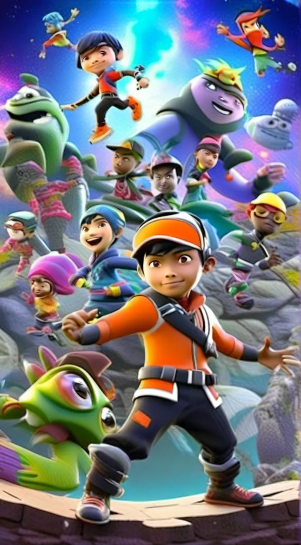 ai character: BoBoiBoy galaxy background