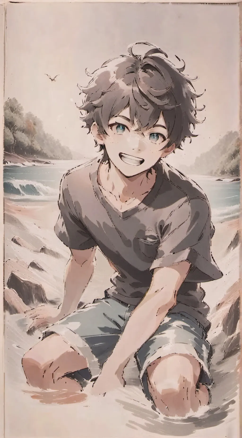 ai character: Crying child... background