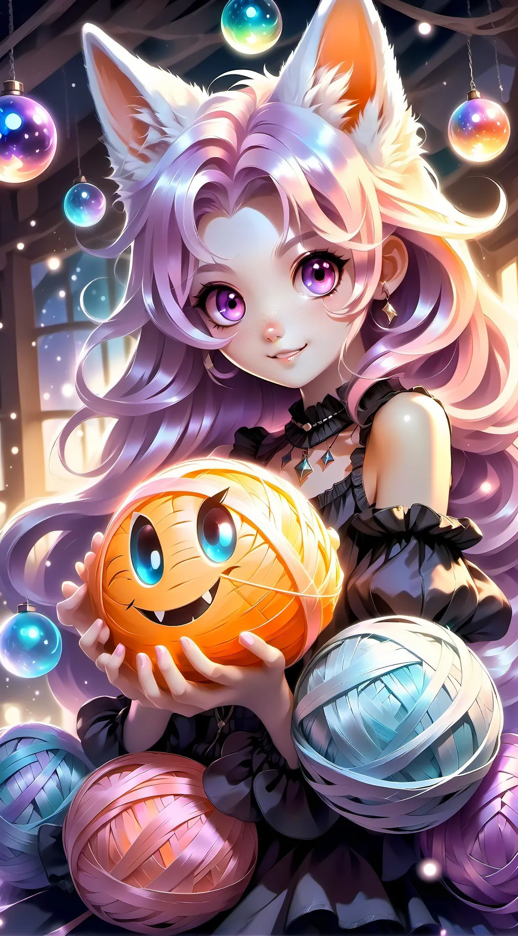 ai character: Bewitching Yarn Spirit background