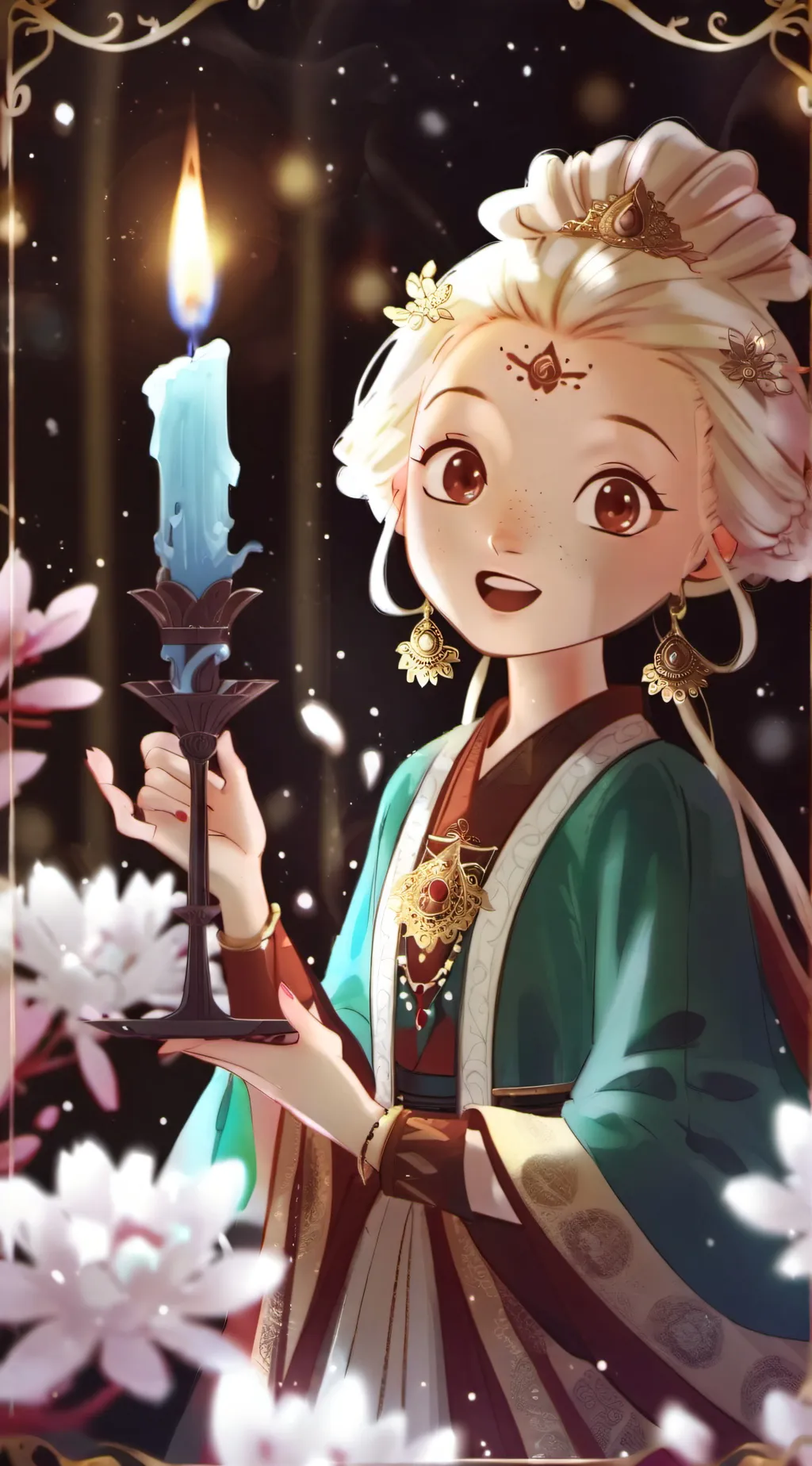 ai character: a cute candle girl background