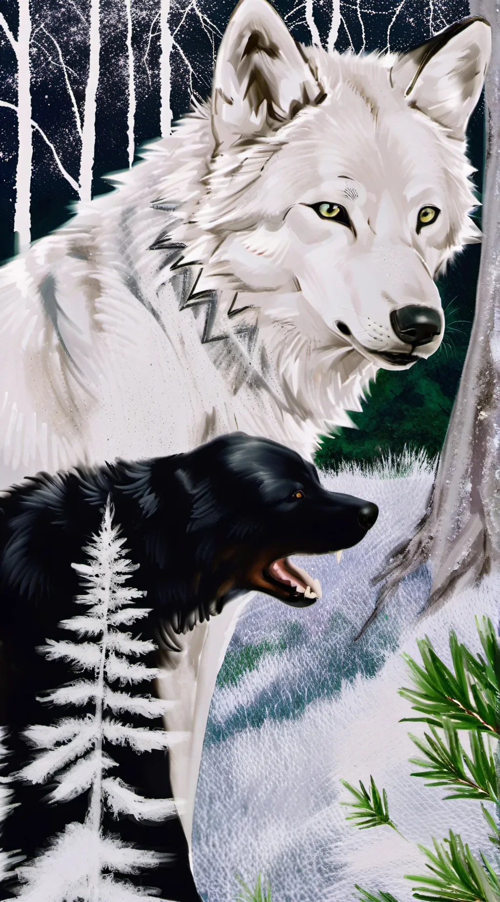ai character: Snowy and Shadow  background