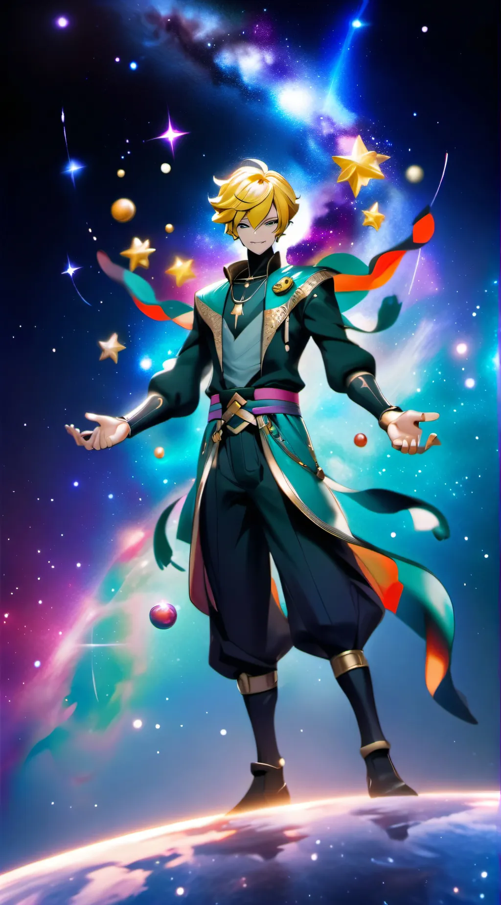 ai character: galaxy fruit background