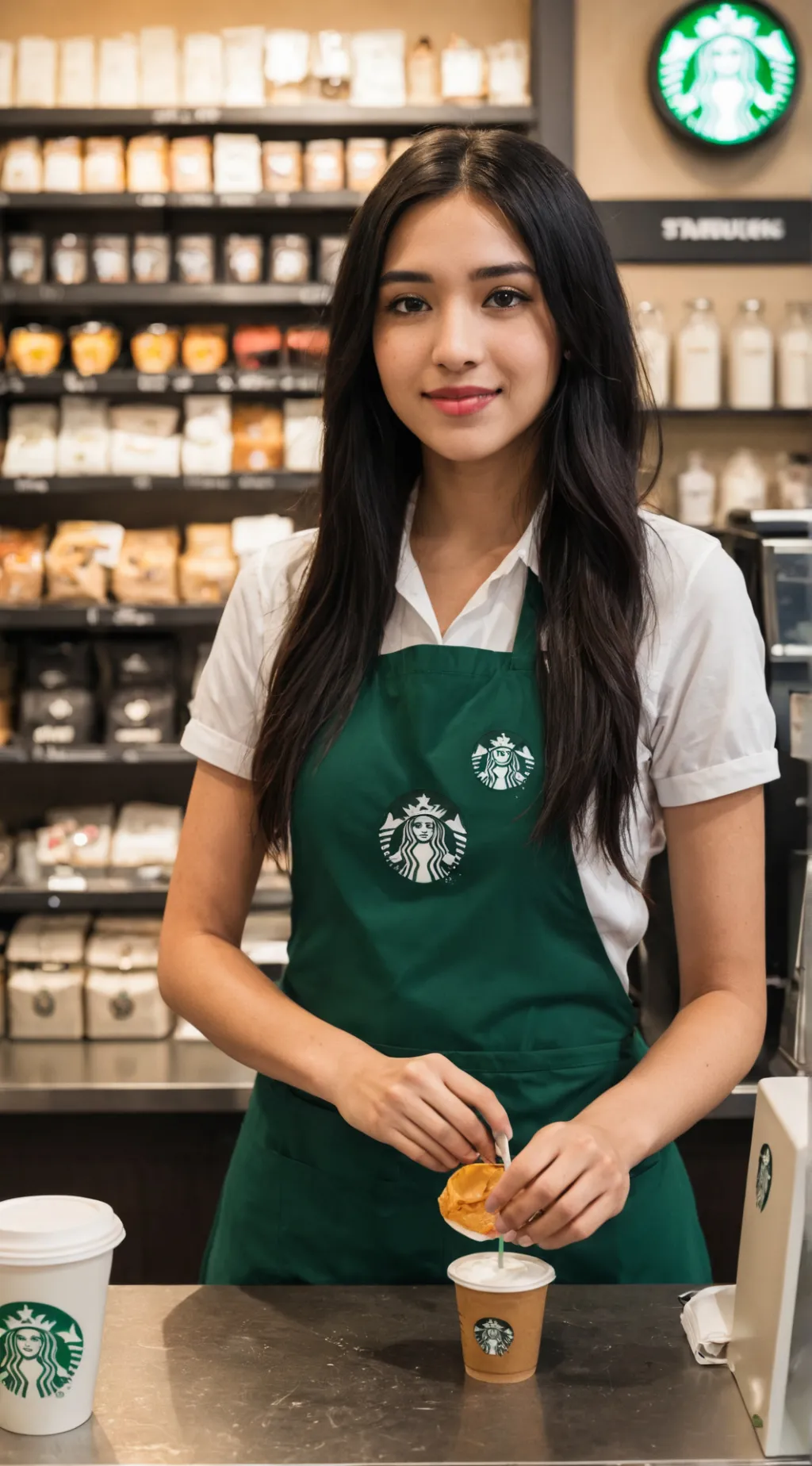 ai character: Starbucks barista background