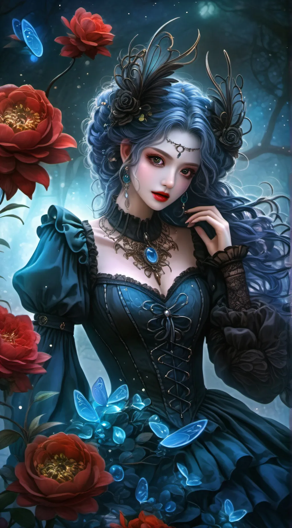 ai character: ملكه bluwent eye background