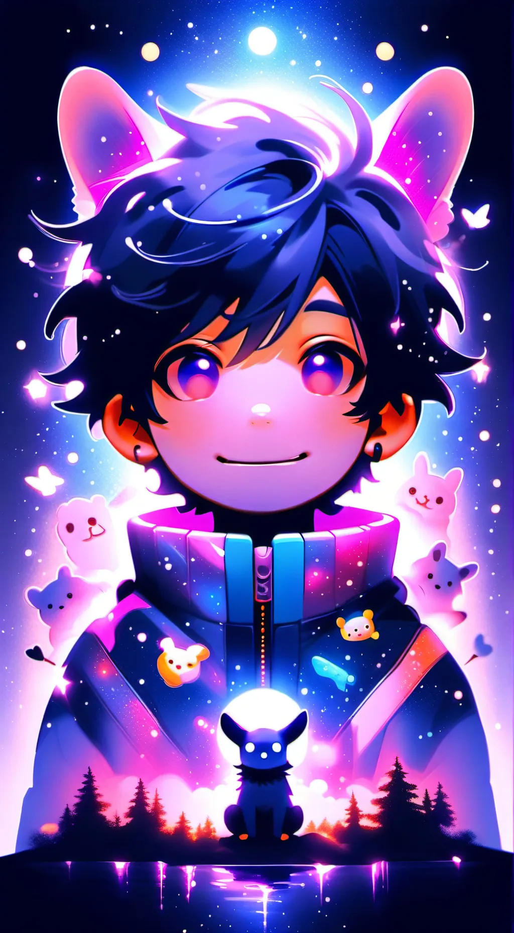 ai character: smiling critters background