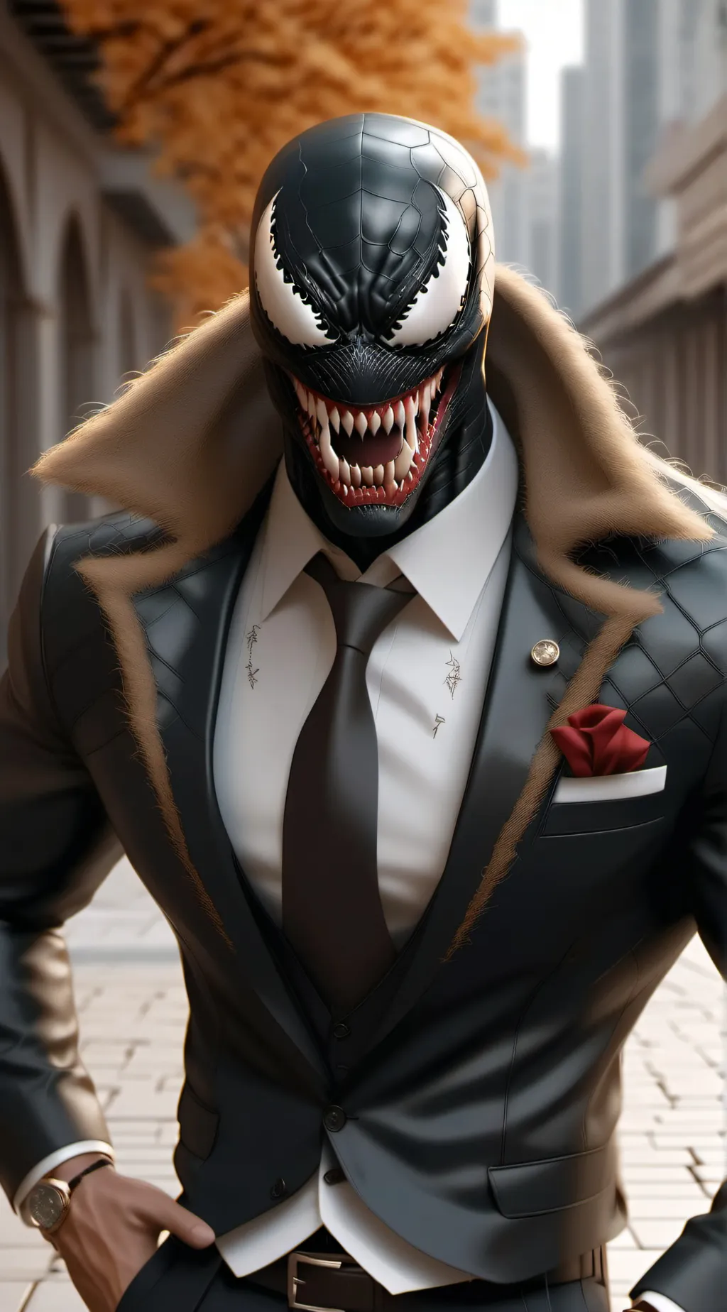 ai character: Venom elegante background