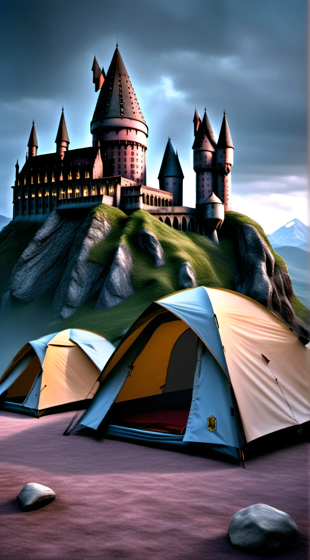 ai character: Hogwarts camping background