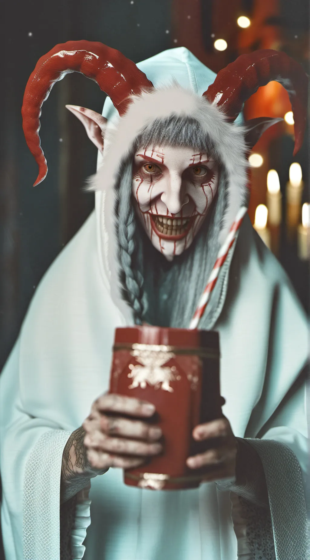 ai character: Mother Krampus  background