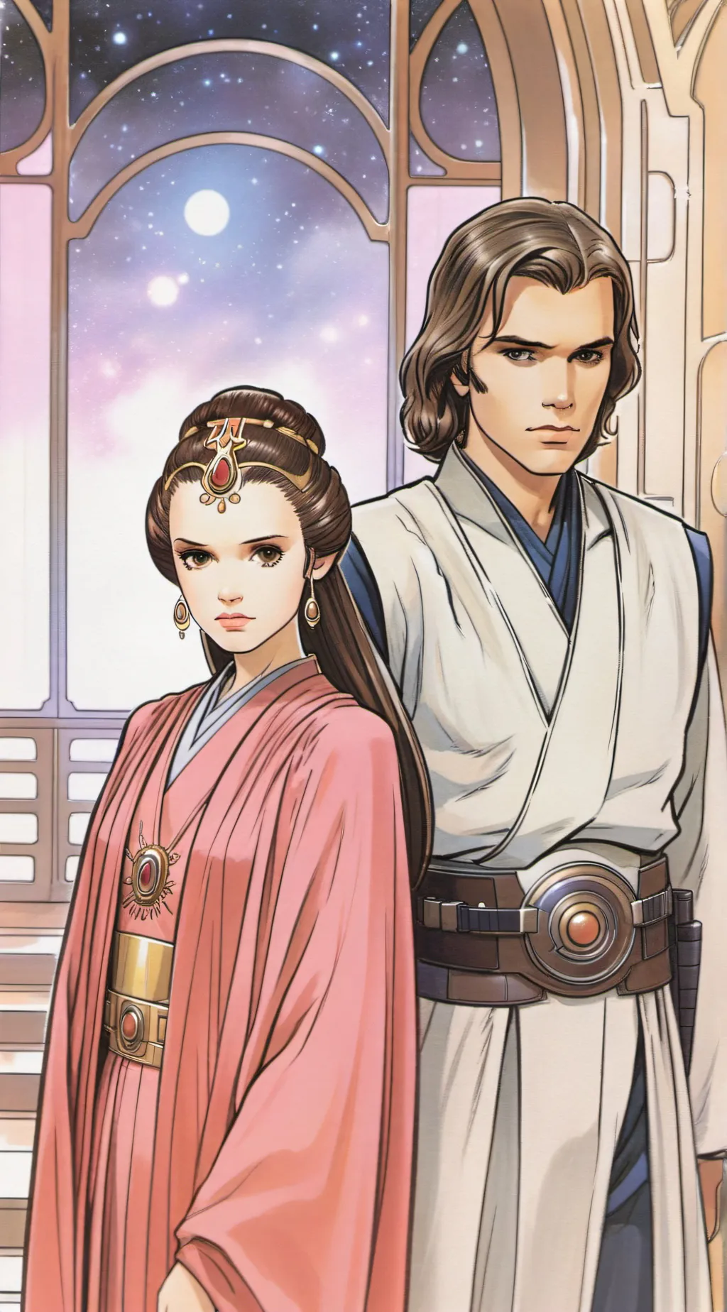 ai character: padme and Anakin  background
