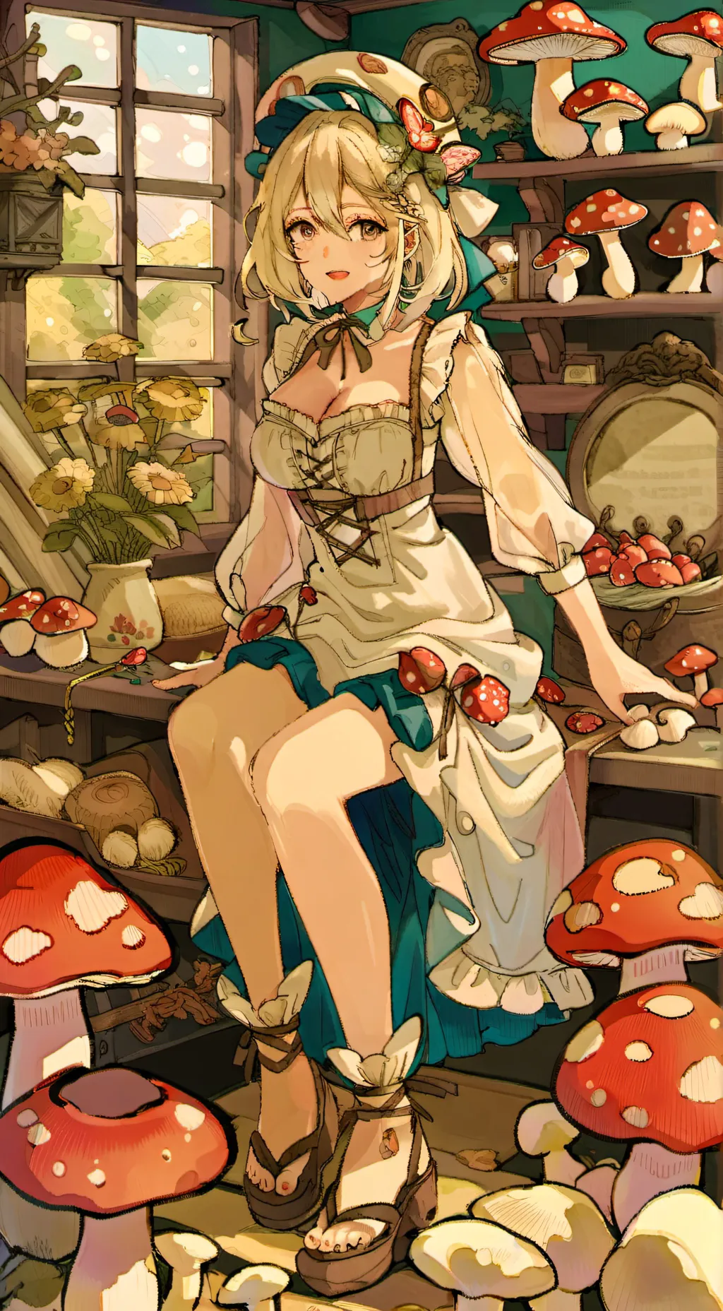 ai character: The Mushroom Lady background