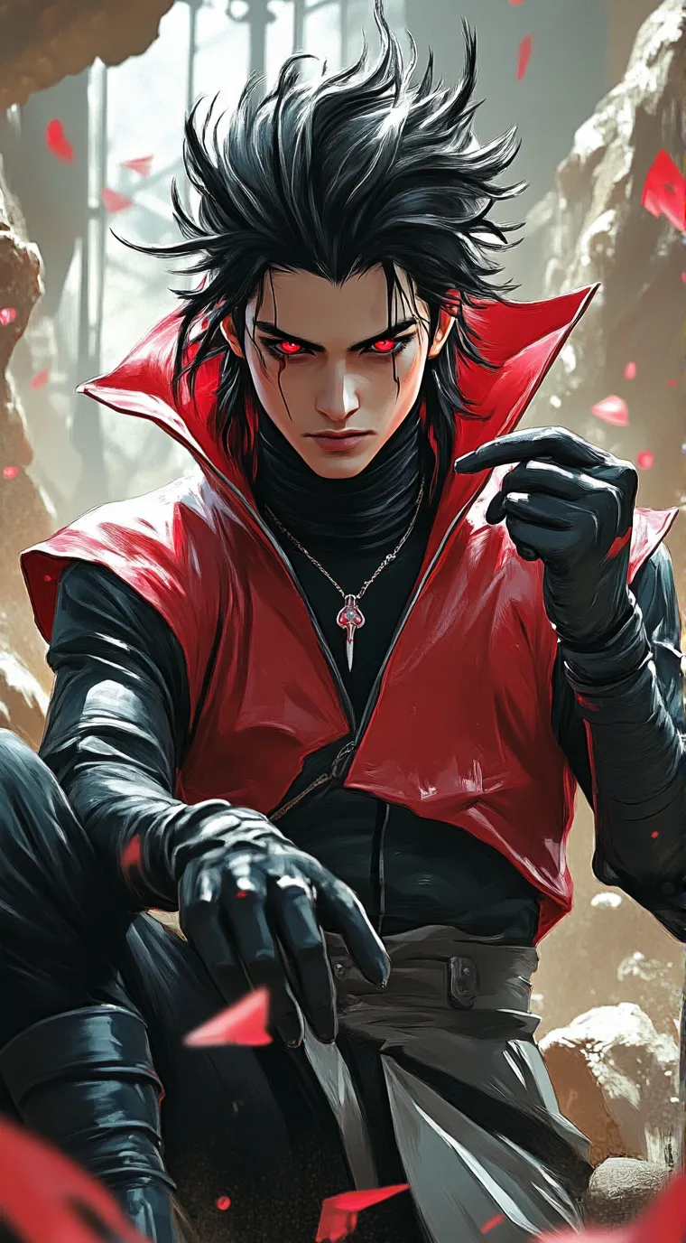 ai character: Red spireal background