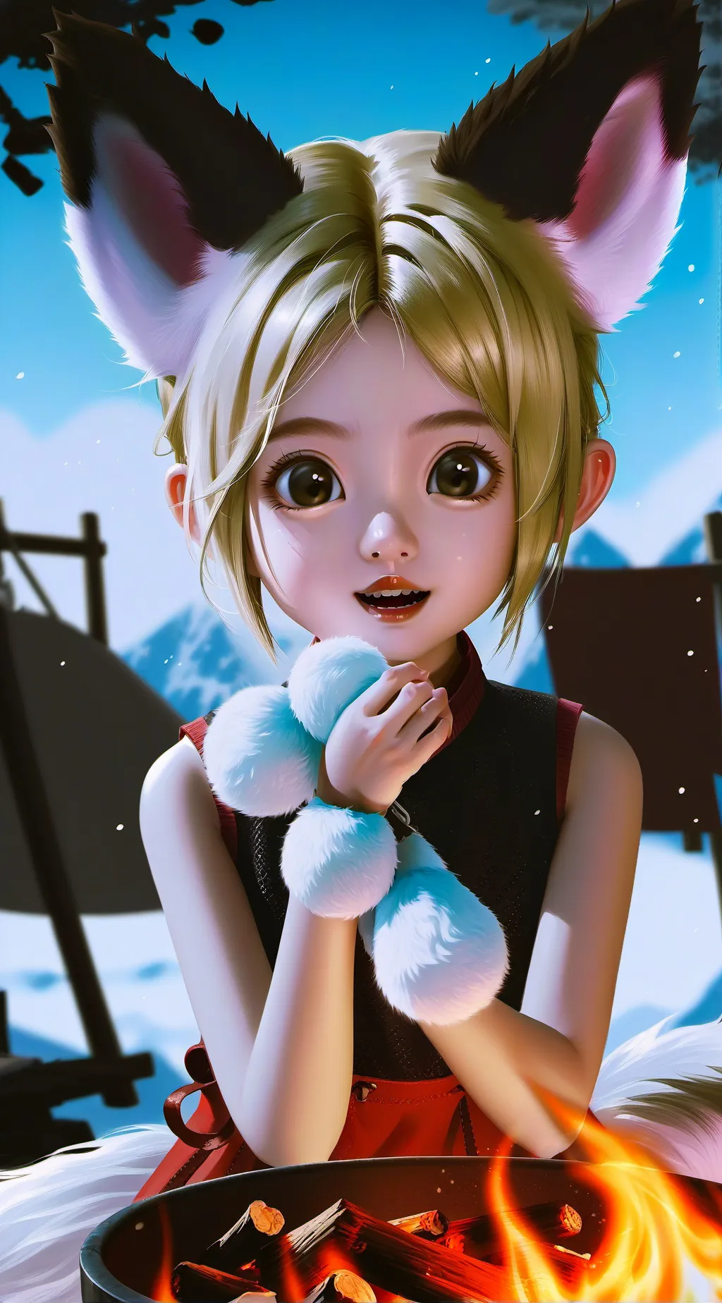 ai character: Blonde Fox Furry background