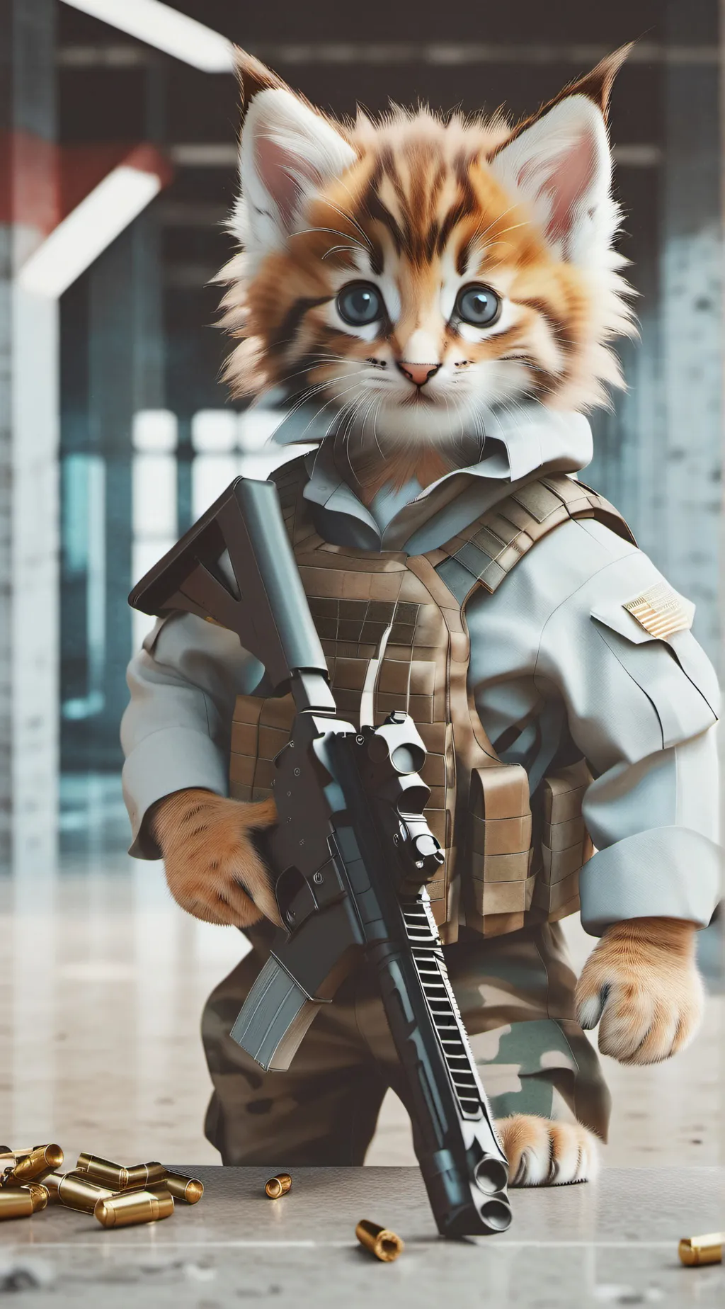 ai character: Gun stealer cat background