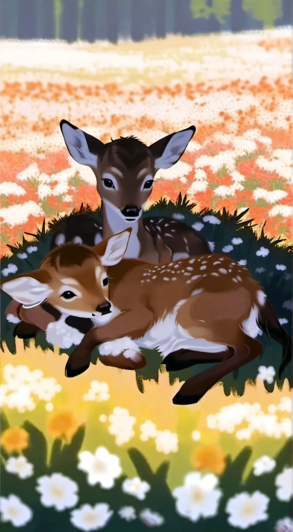ai character: ○{2 baby deers}○ background