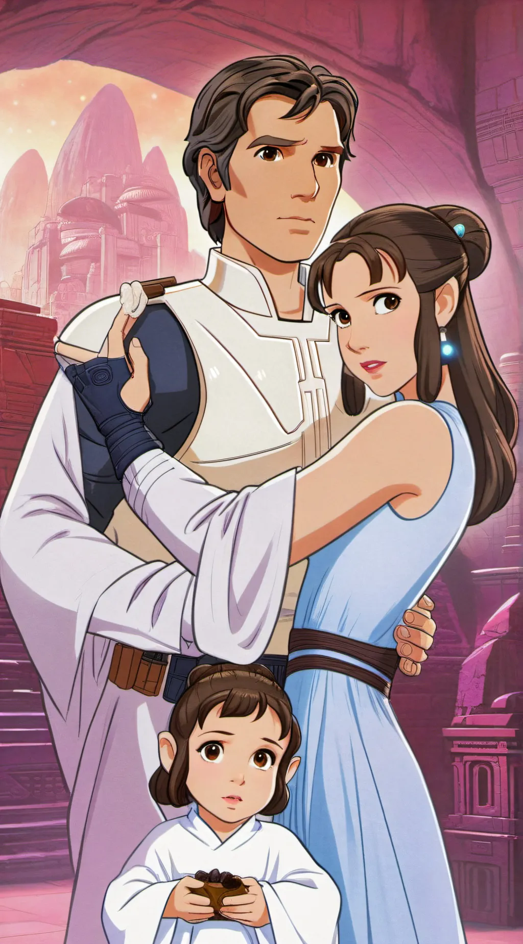 ai character: Leia and han solo  background