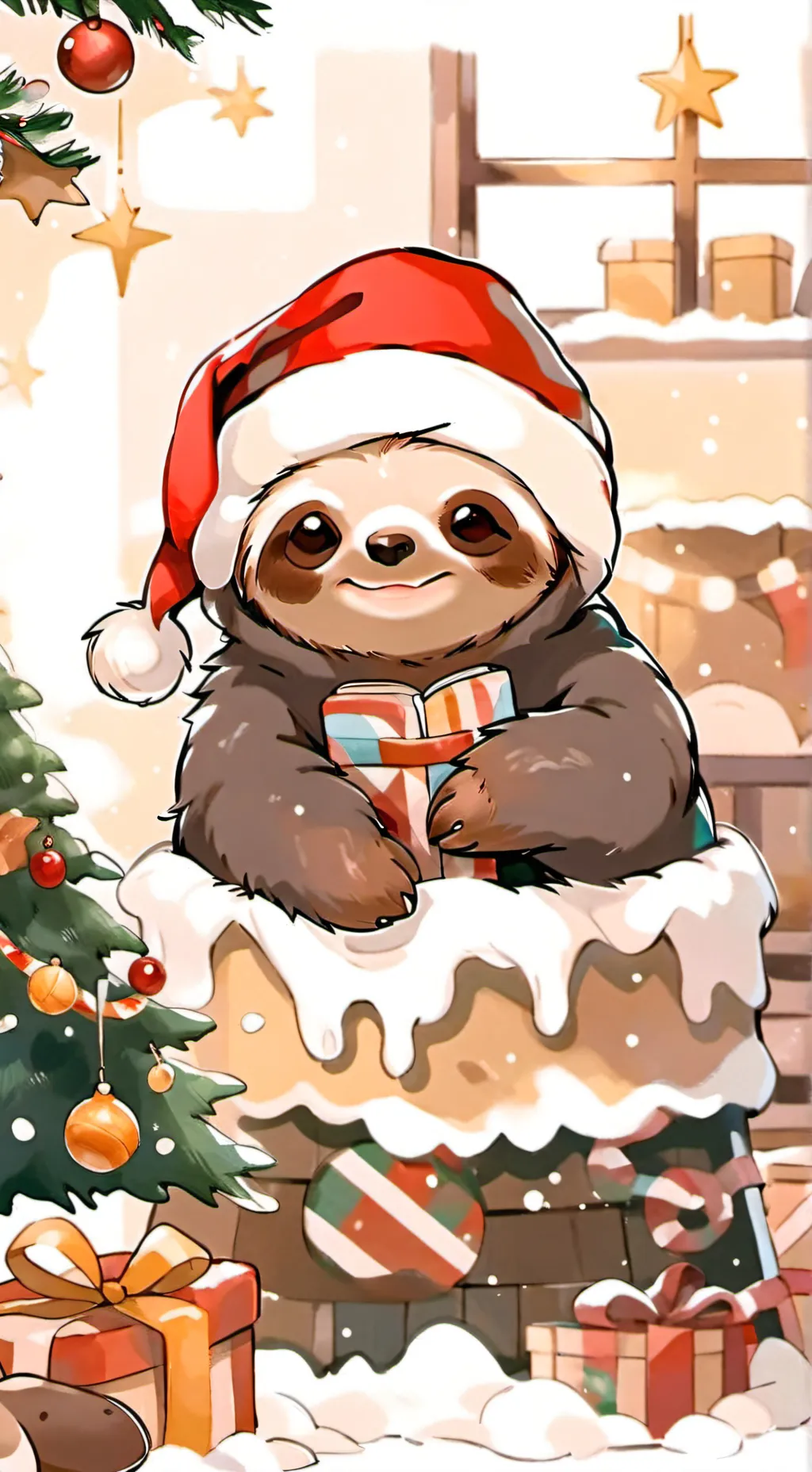 ai character: christmas sloth background