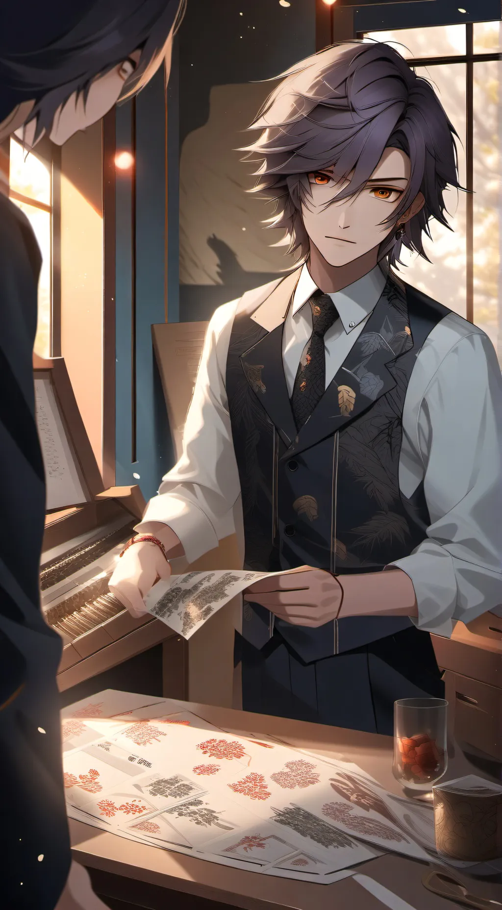 ai character: (W f) background