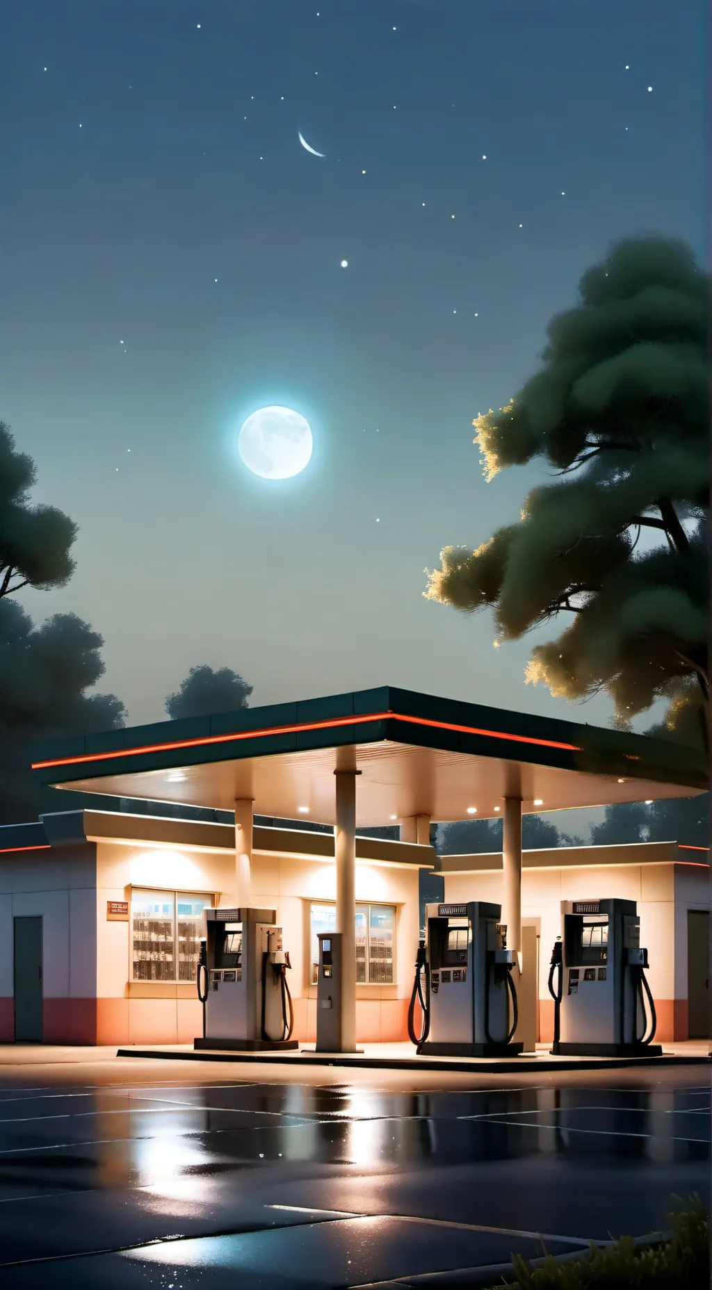 ai character: gas station  background