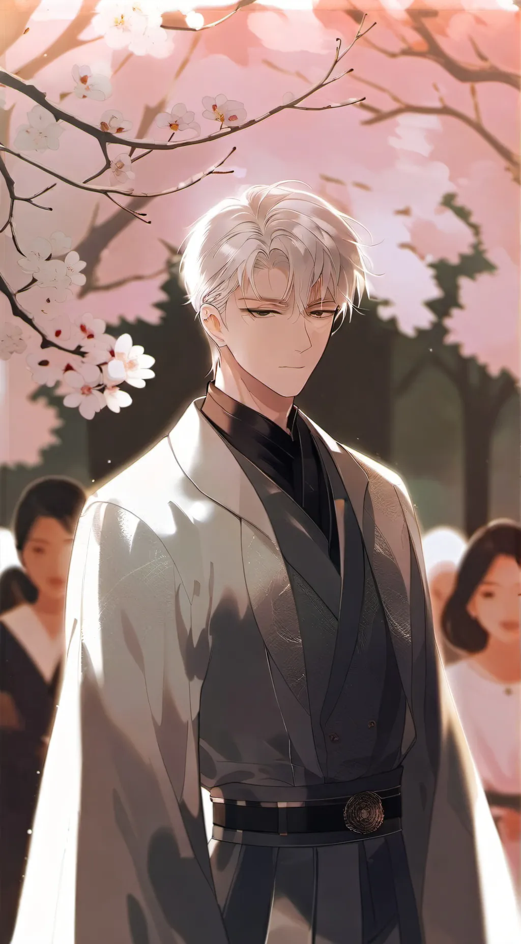 ai character: Flores del cerezo. background