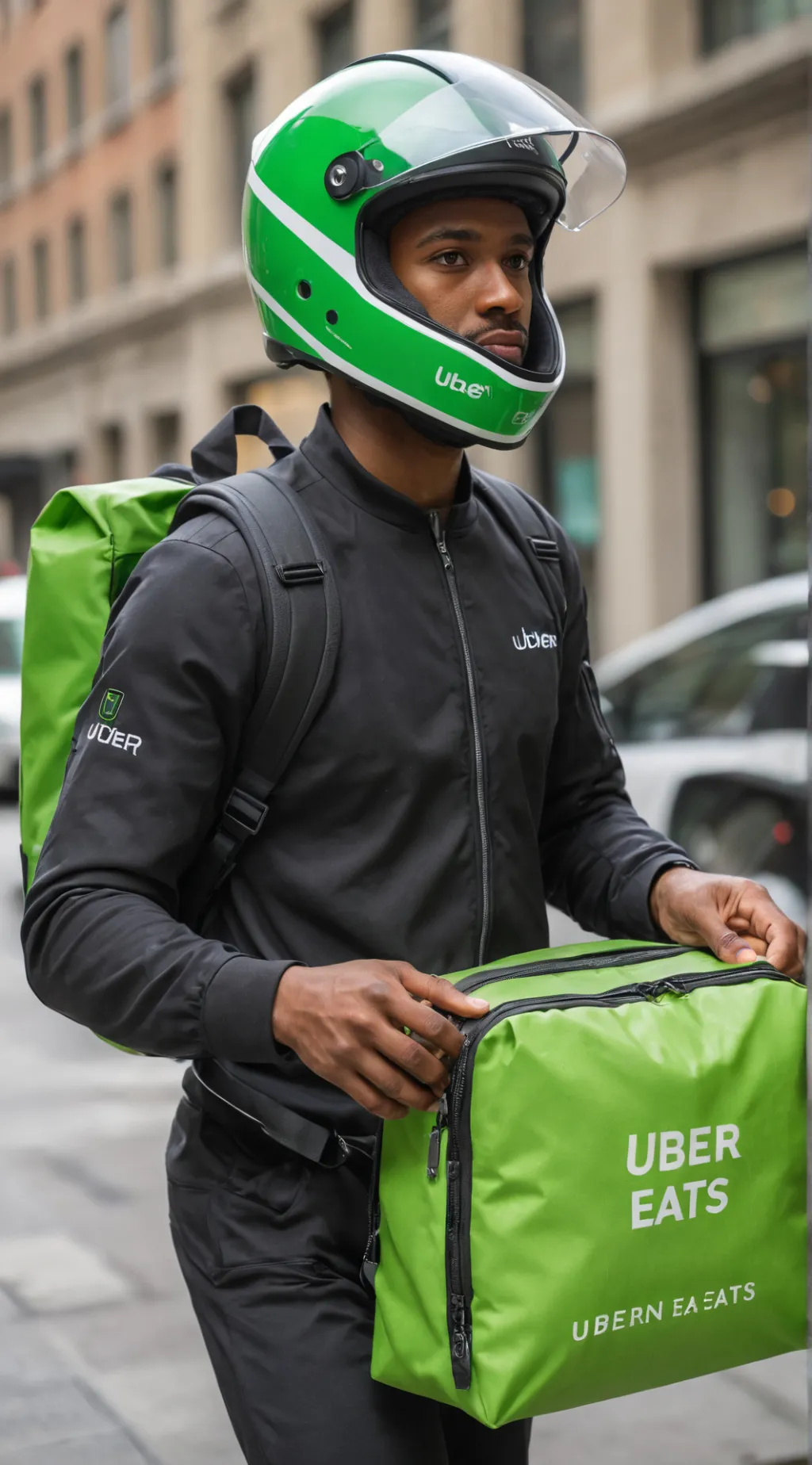 ai character: Uber eats Guy background