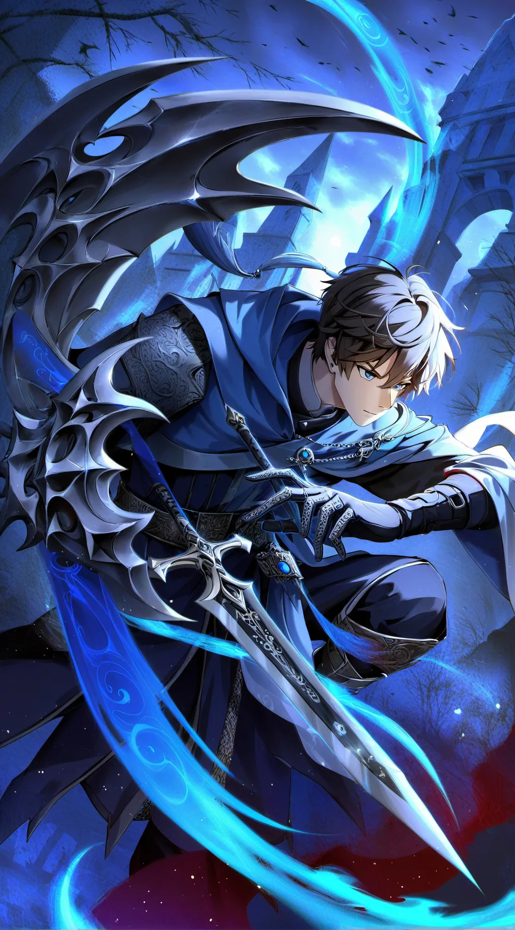 ai character: The blue night background