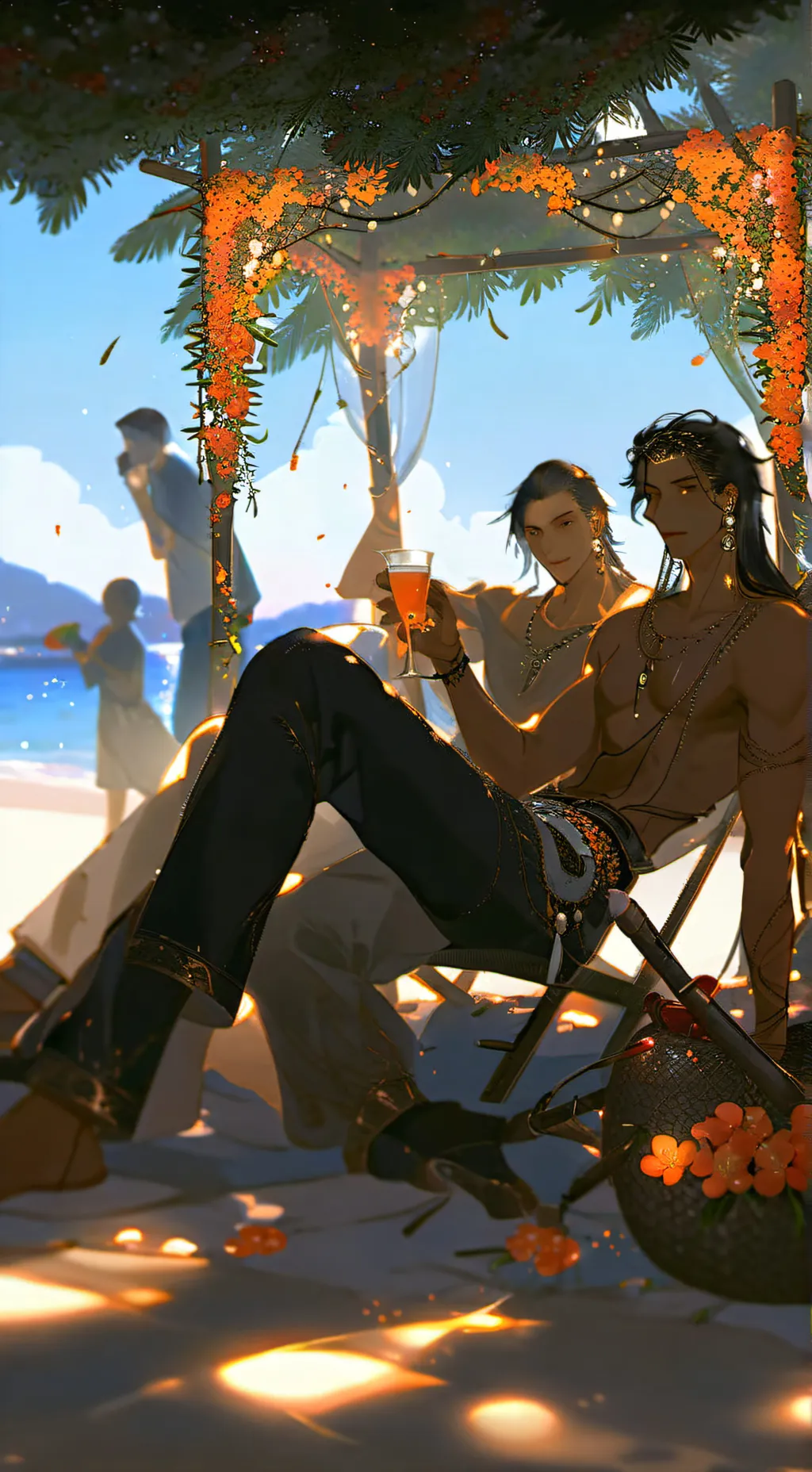ai character: Avatar beach party background
