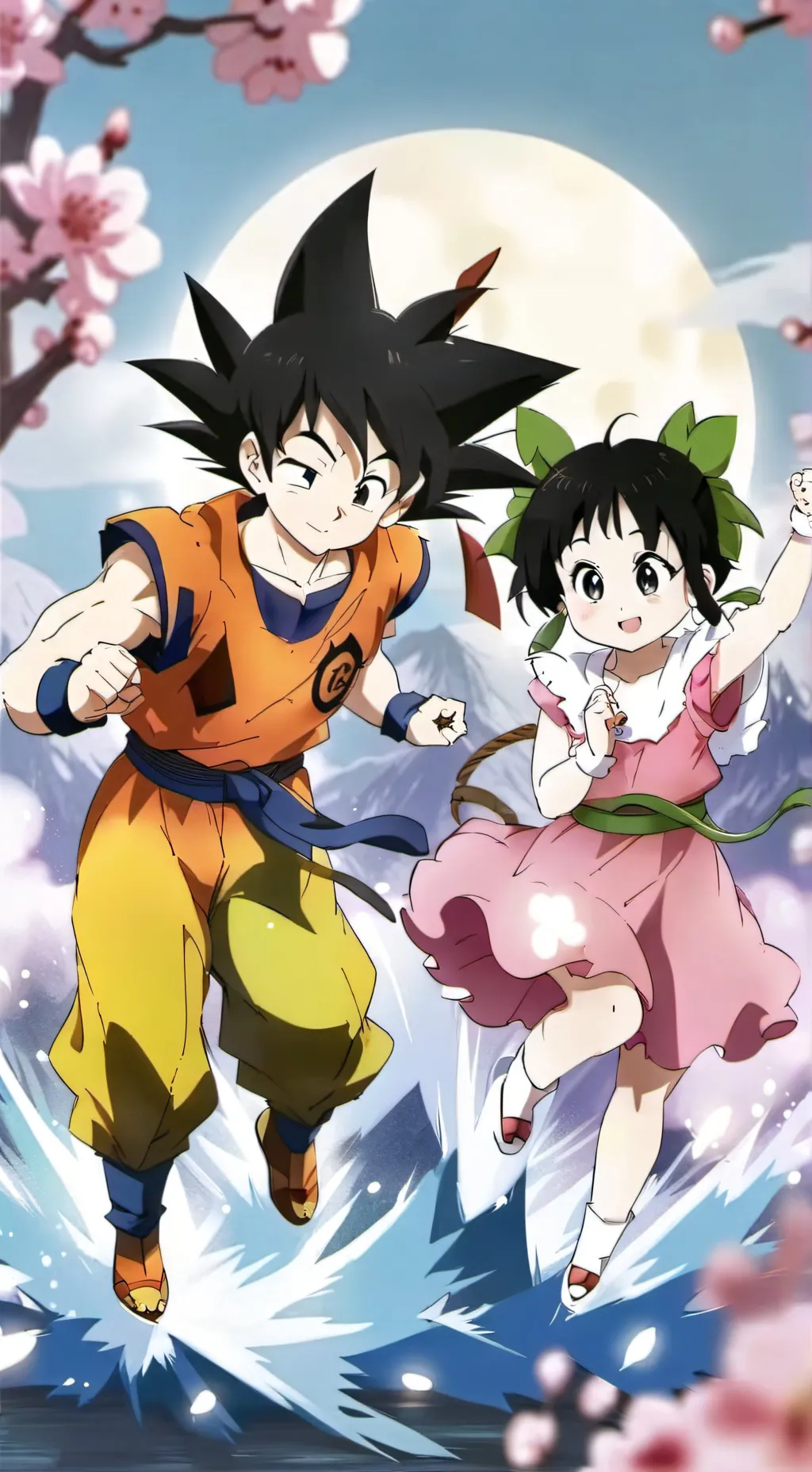 ai character: Goku and ChiChi  background