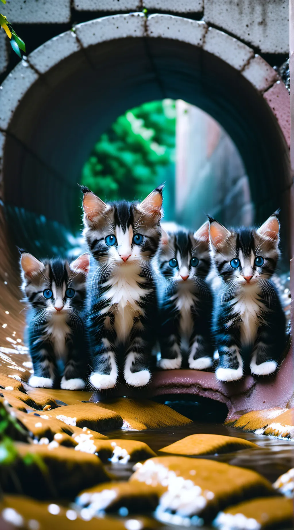 ai character: Kittens in Sewer background